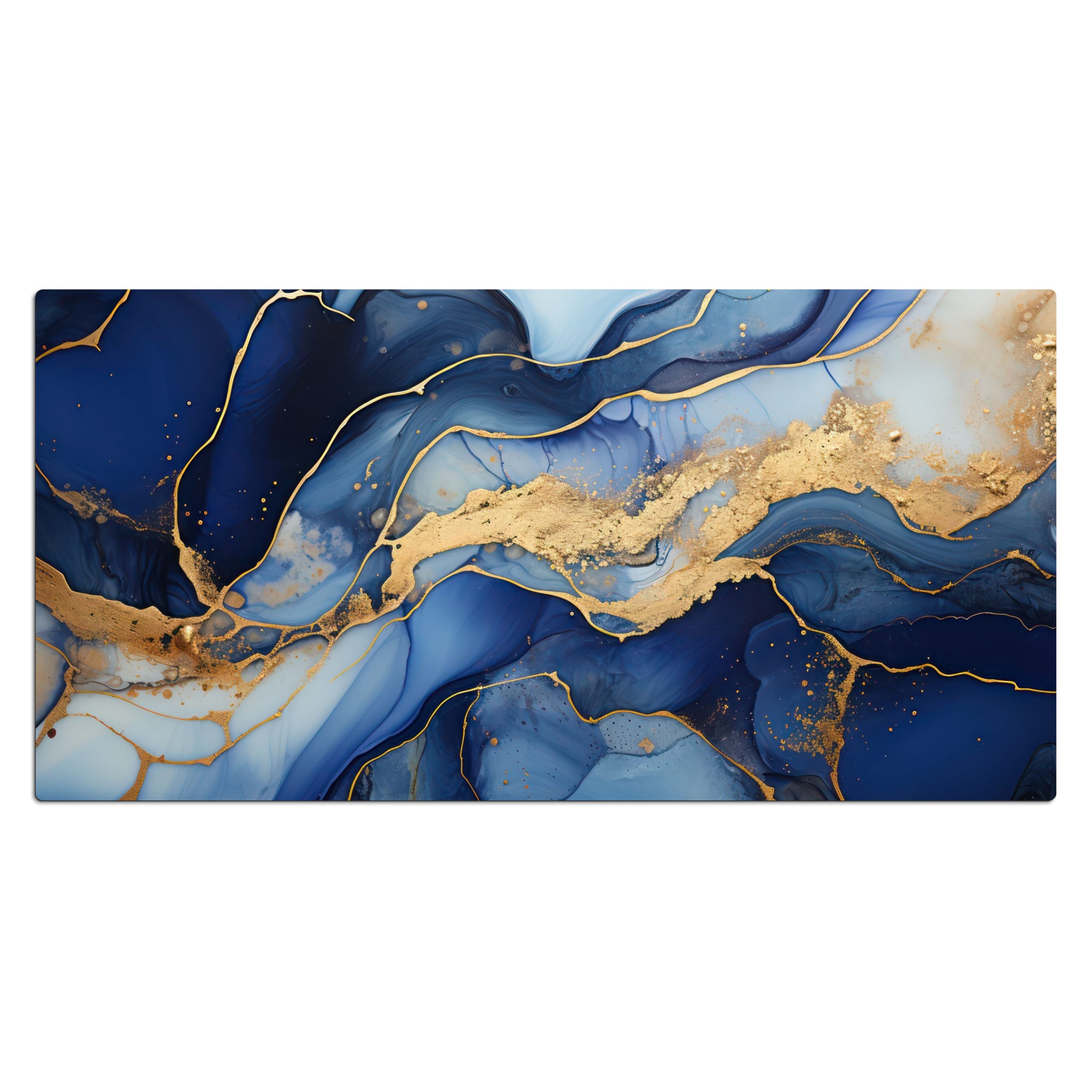 MuchoWow Gaming Mauspad Marmor - Blau - Gold - Abstrakt (1-St), Gaming Mauspad XXL, Schreibtischunterlage, Gaming Zubehör, 120x60 cm