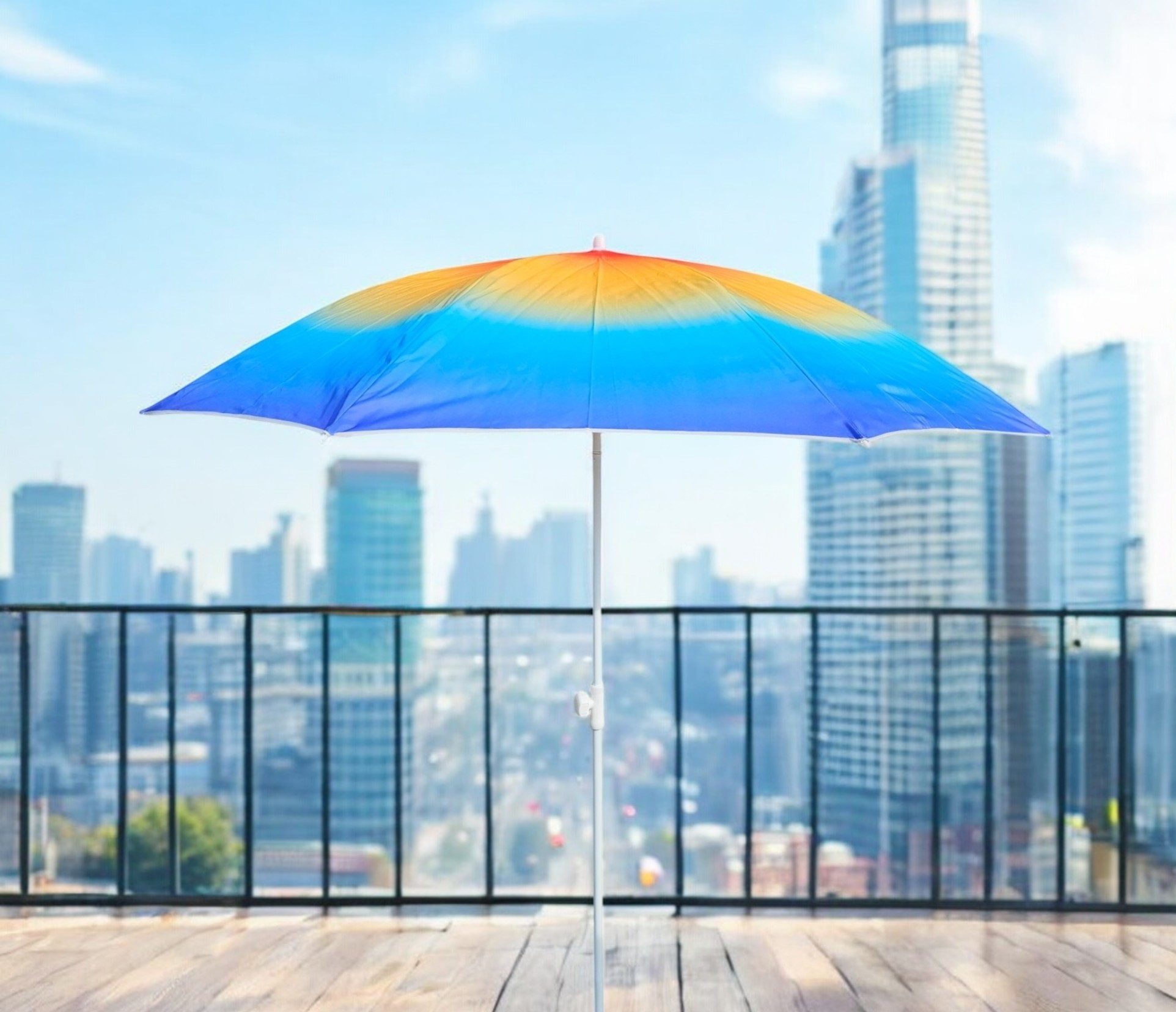 Meinposten Sonnenschirm Strandschirm Balkonschirm UV Schutz 50+ blau gelb 155 cm bunt, abknickbar