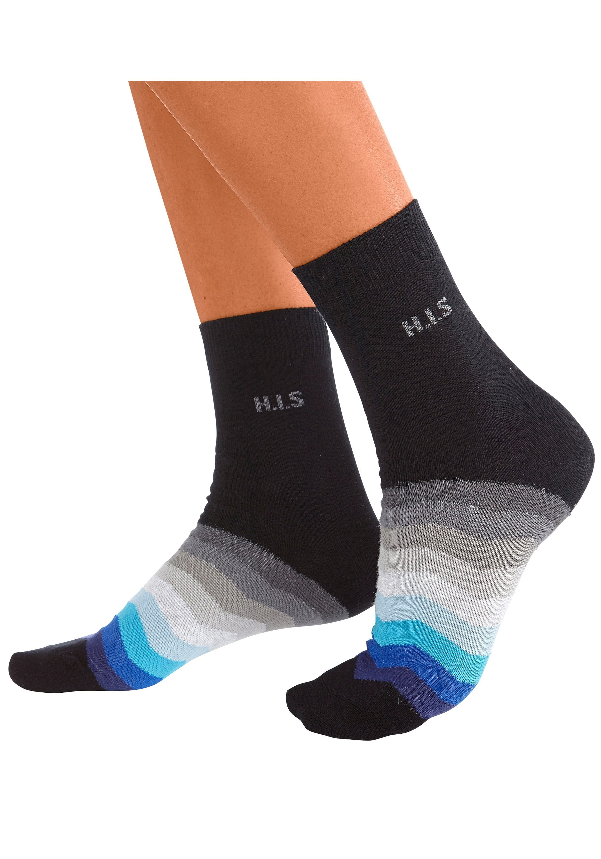H.I.S Basicsocken Bunte Damen Baumwolll Socken, Atmungsaktiv & Bequem (Packung, 7-Paar, Gr. 31-34 bis Gr. 39-42) mit schwarzem Schaft – Bild 4 von 5