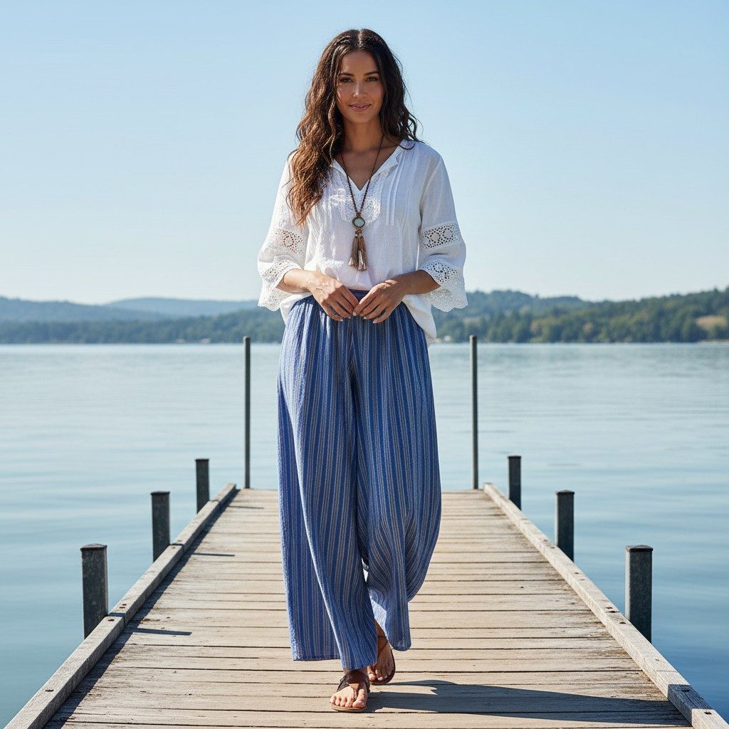 Guru-Shop Relaxhose Weite Marlenehose, gestreifte Sommerhose, Boho.. Ethno Style, alternative Bekleidung