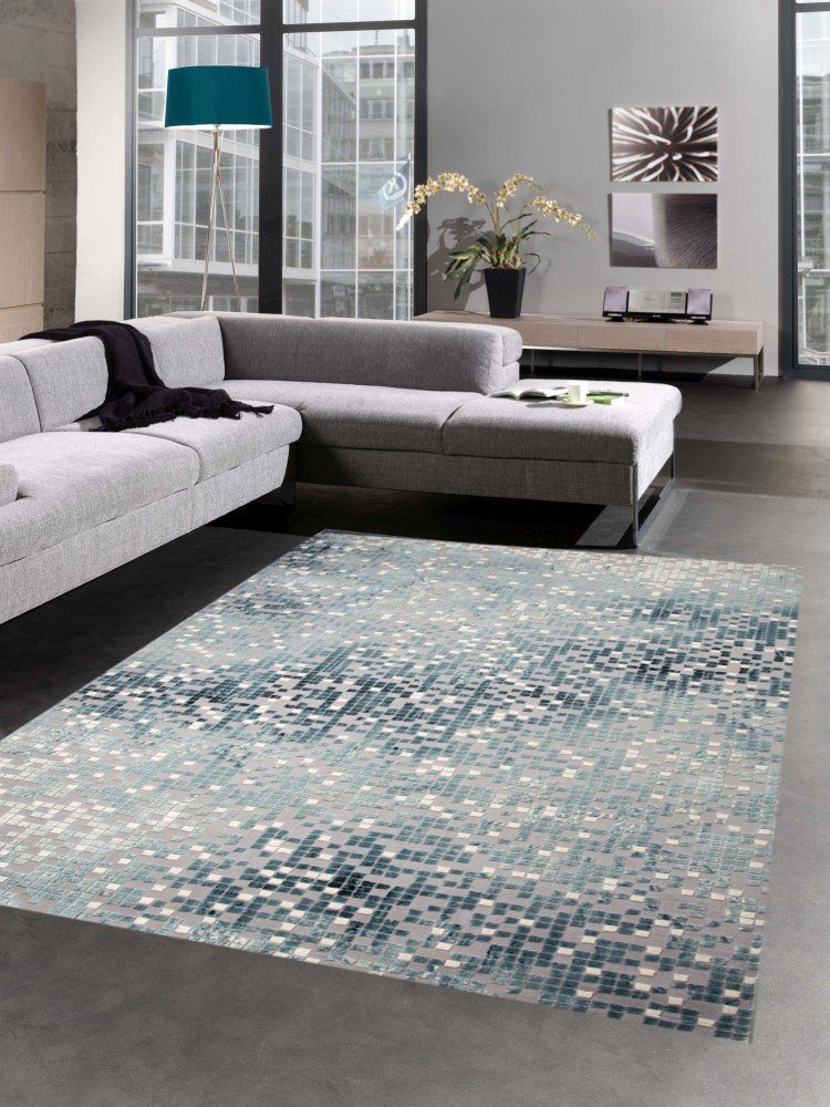 Carpetia Teppich Teppich modern Wohnzimmer Teppich Mosaik grau türkis, rechteckig, Höhe: 13 mm