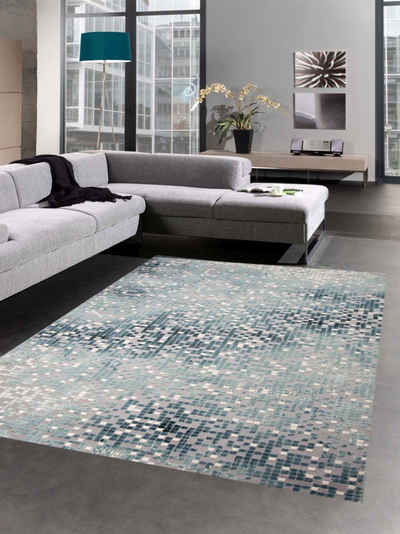 Teppich Teppich modern Wohnzimmer Teppich Mosaik grau türkis, Carpetia, rechteckig, Höhe: 13 mm