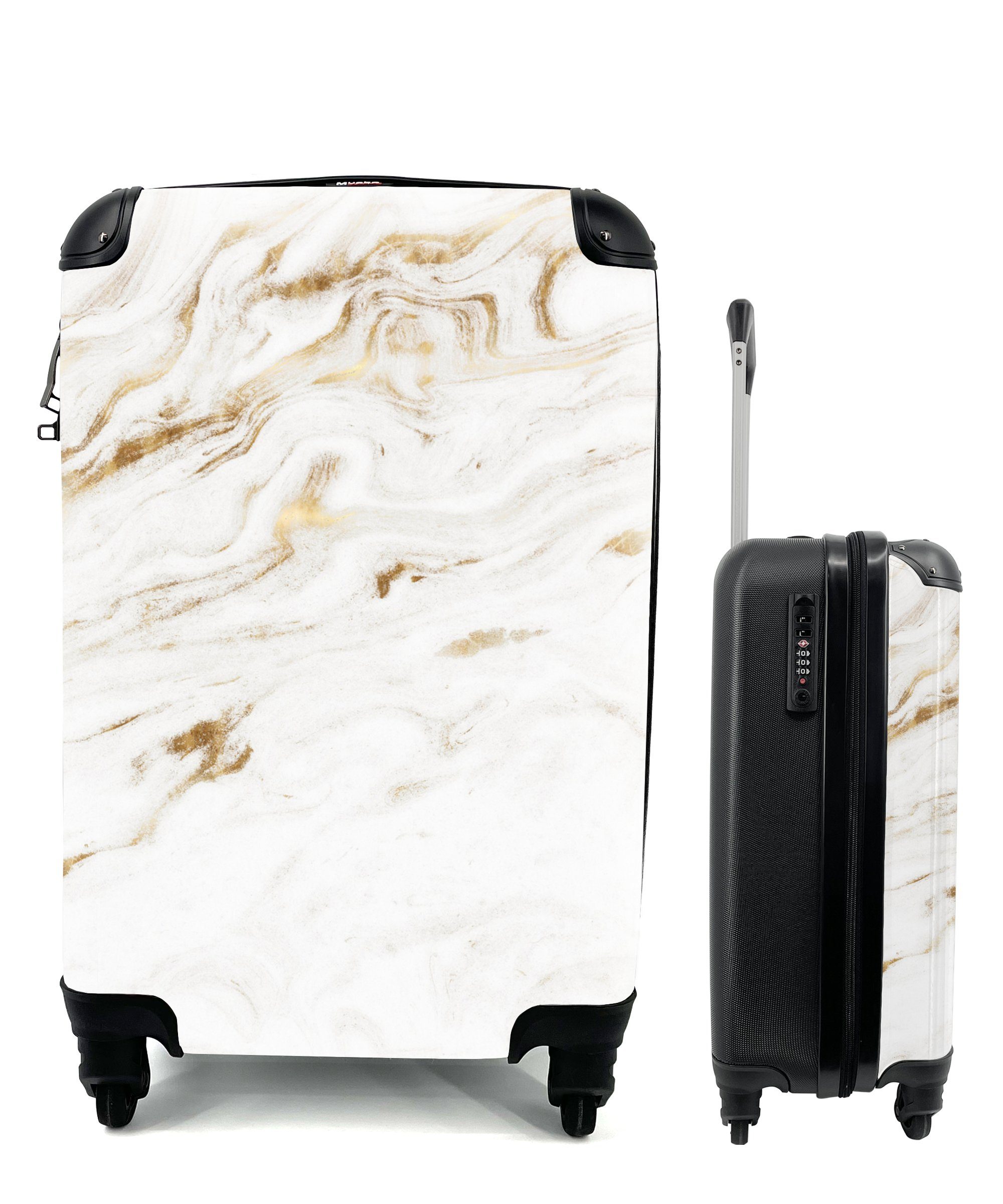 Gold Handgepäck für Weiß, 4 Ferien, Reisekoffer Rollen, - - rollen, Trolley, Marmor Handgepäckkoffer Reisetasche mit MuchoWow