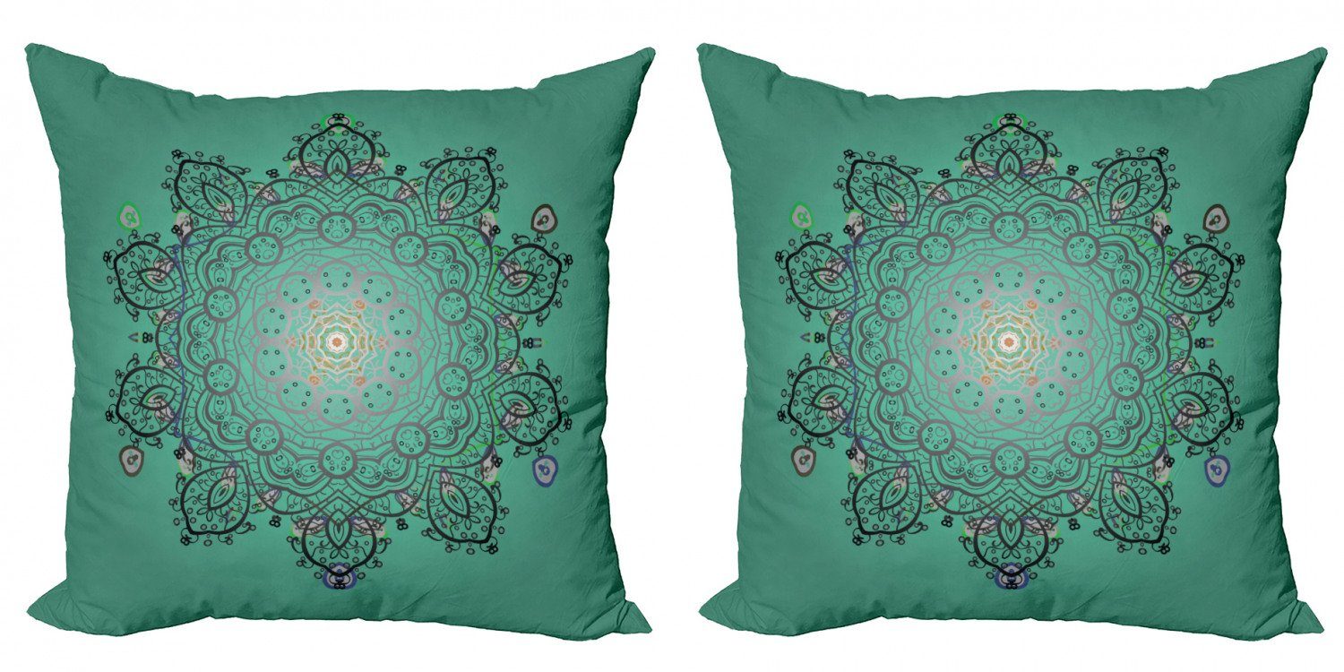 Kissenbezüge Modern Accent Doppelseitiger Digitaldruck, Abakuhaus (2 Stück), grüne Mandala Blumen-Blüte