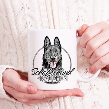 Cadouri Tasse SCHÄFERHUND FRAUCHEN - Kaffeetasse für Hundefreunde, Keramik, mit Hunderasse, beidseitig bedruckt, handgefertigt, Geschenk, 330 ml