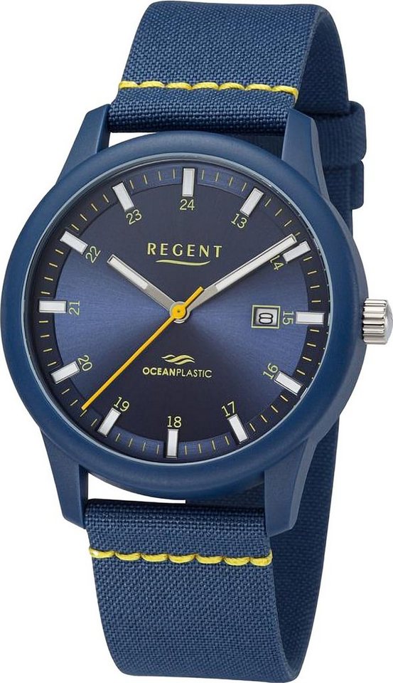 Regent Quarzuhr Regent Herren Armbanduhr Analog, Herren Armbanduhr rund,  extra groß (ca. 40mm), Nylonarmband, Uhrzeit