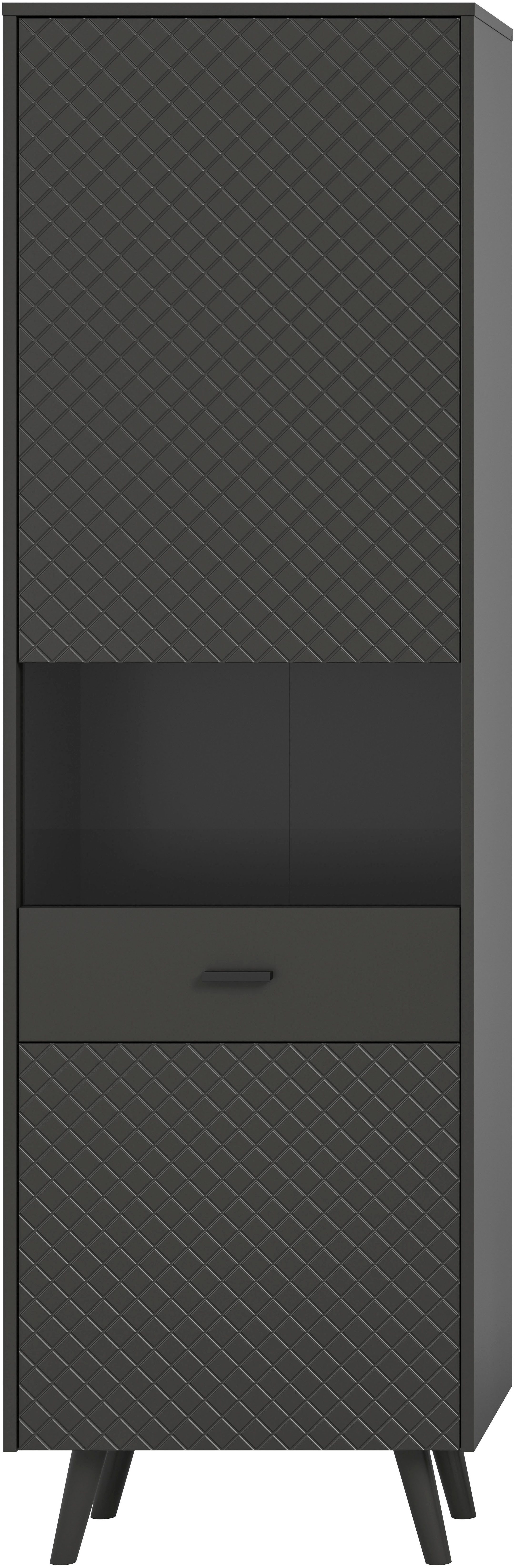 Home affaire Vitrine RHOMBUS, hochwertige MDF-Front mit Karo-Optik (1-St) Vitrine, Schrank, Wohnzimmer, Esszimmer