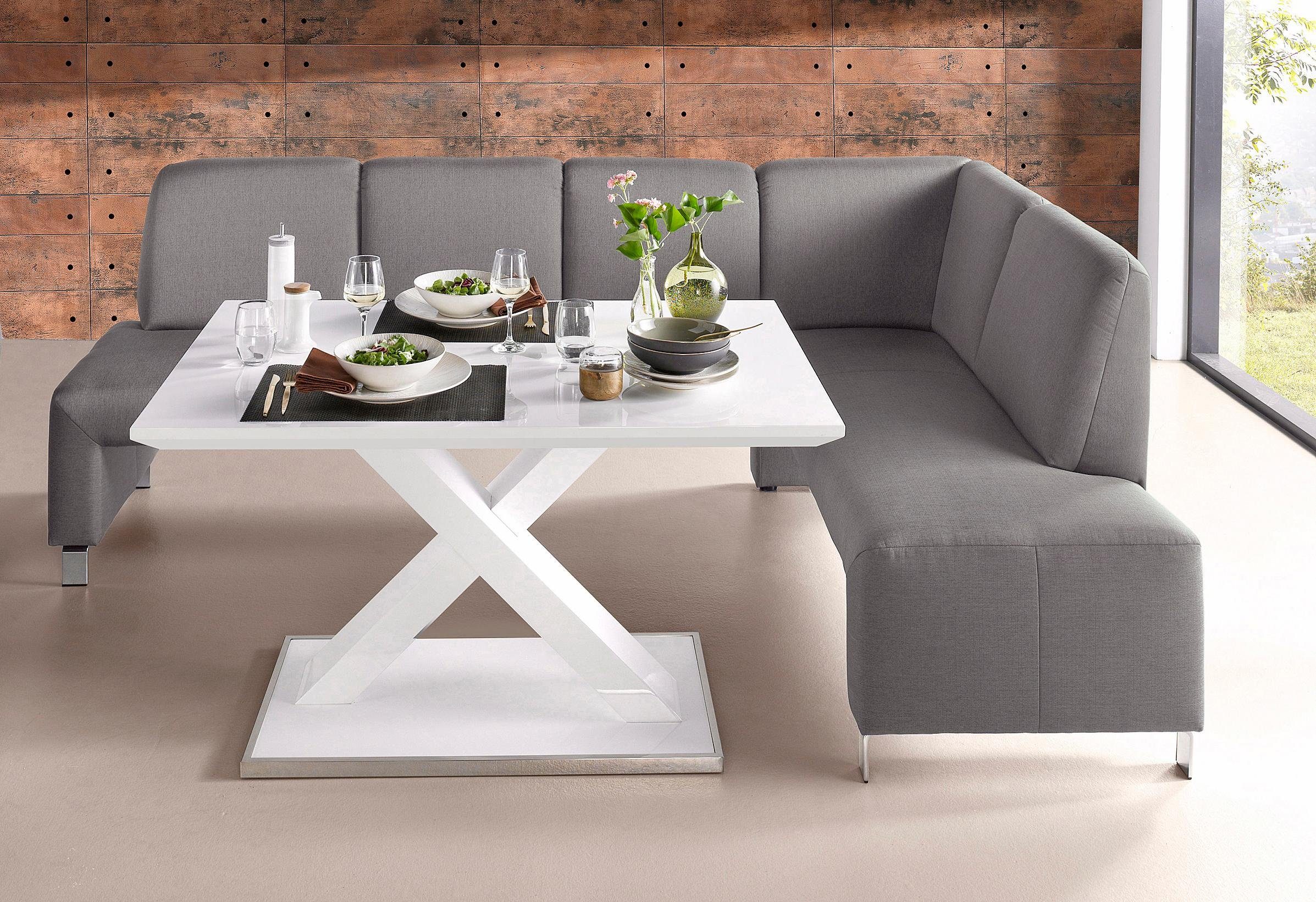 exxpo - sofa fashion Eckbank Intenso, viele Bezugsstoffe Cord, Leder, Struktur 244/157 cm (B/T), hohe Bodenfreiheit, frei im Raum stellbar, hoher Sitzkomfort