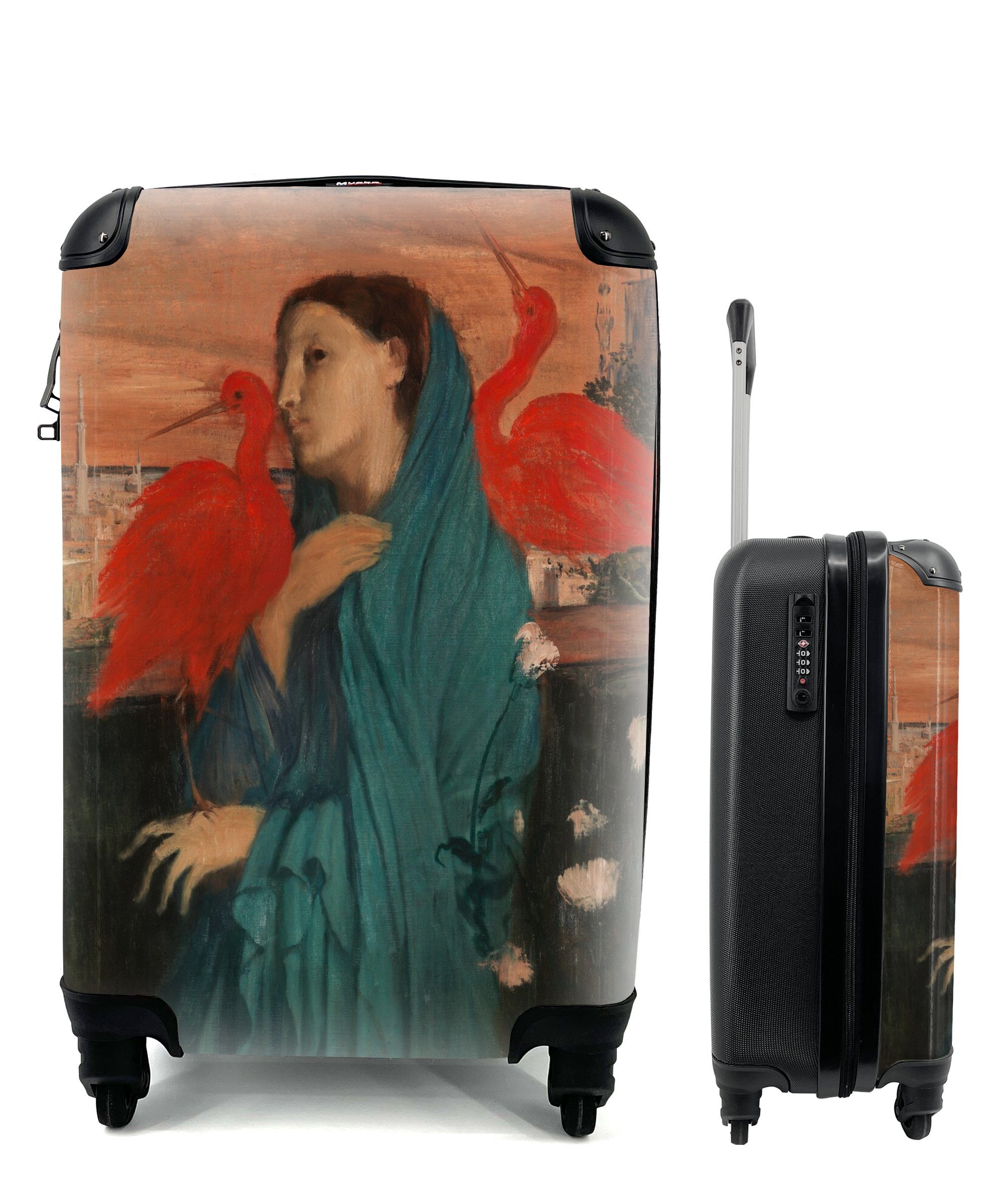 MuchoWow Handgepäckkoffer Junge Frau mit Ibis - Gemälde von Edgar Degas, 4 Rollen, Reisetasche mit rollen, Handgepäck für Ferien, Trolley, Reisekoffer