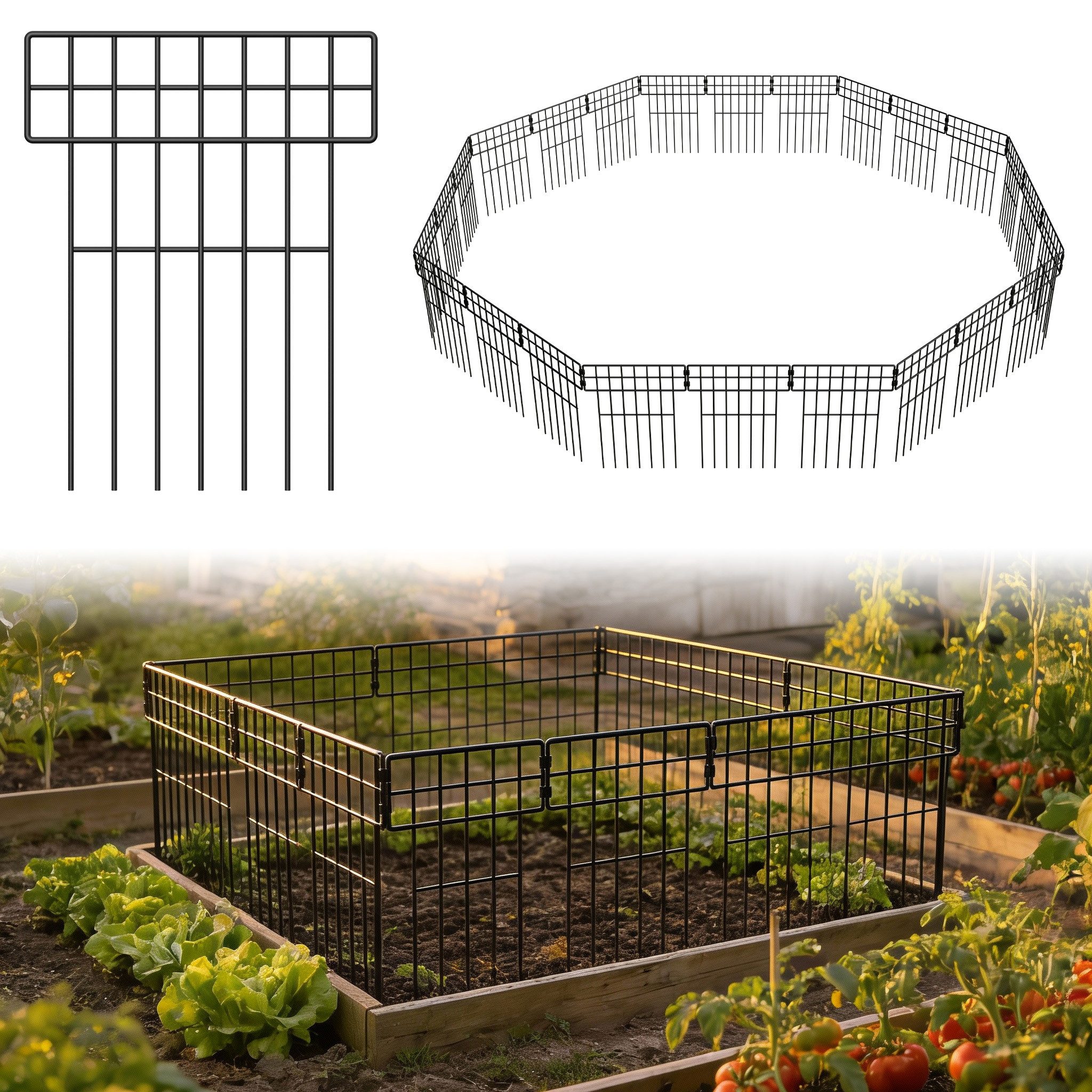 FIVMEN Gartenzaun Tierbarriere Zaun aus Metall Dekorativer Hundezaun Outdoor Tier, (10pcs/25pcs), Barriere für Bäume, Balkon 42 x 32cm (Rechtwinklig)