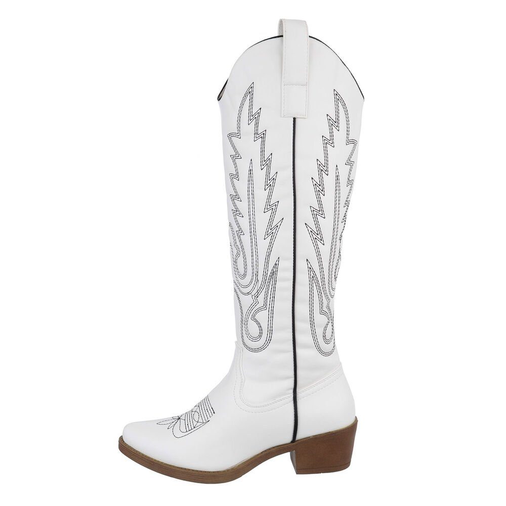 Ital-Design Damen Cowboyboots Western Westernstiefel Blockabsatz Western- & Bikerstiefel in Weiß