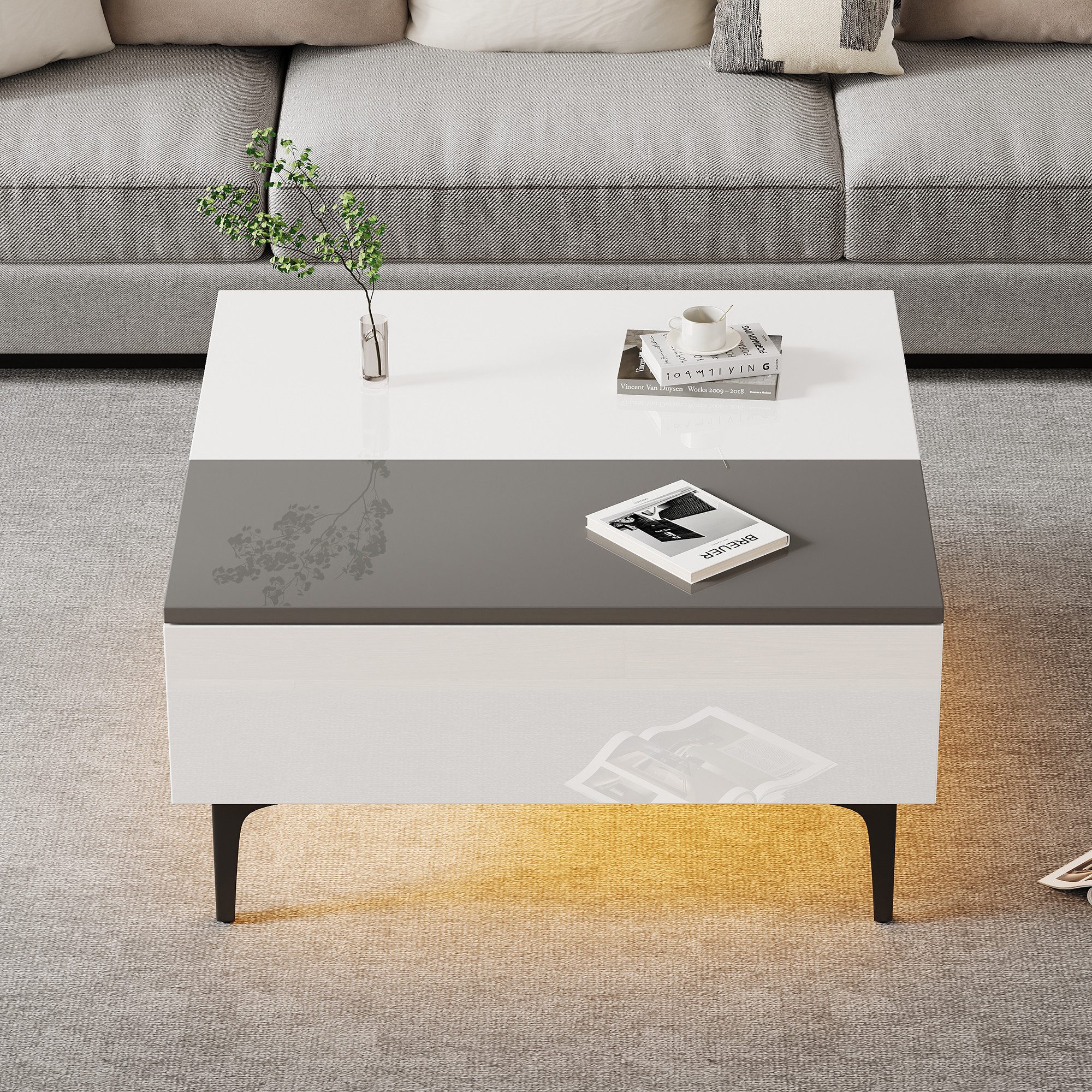 HAUSS SPOLE Couchtisch höhenverstellbarer LED-Kaffeetisch mit verstecktem S günstig online kaufen