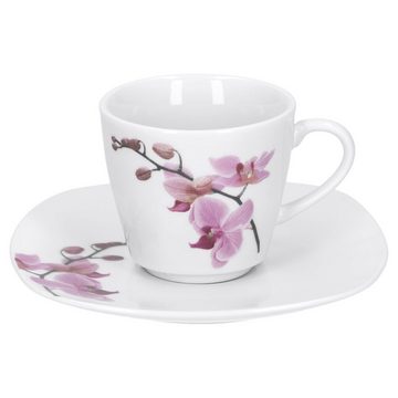 van Well Tasse 6er Set Espressotasse mit Espressountertasse Kyoto Orchidee