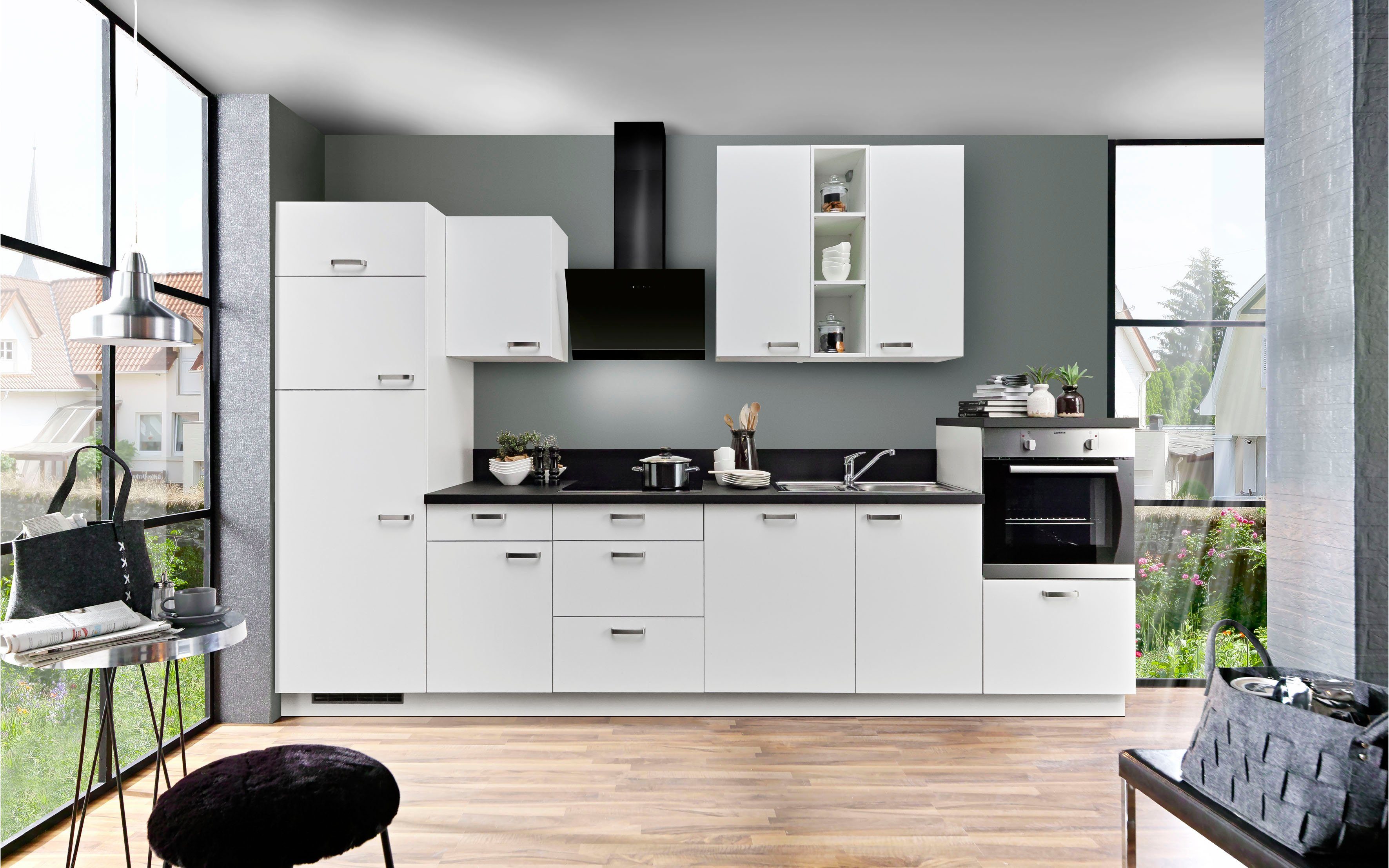 Express Küchen 340 cm vormontiert, mit Vollauszügen, Soft-Close-Funktion und Breite Küchenzeile Bari