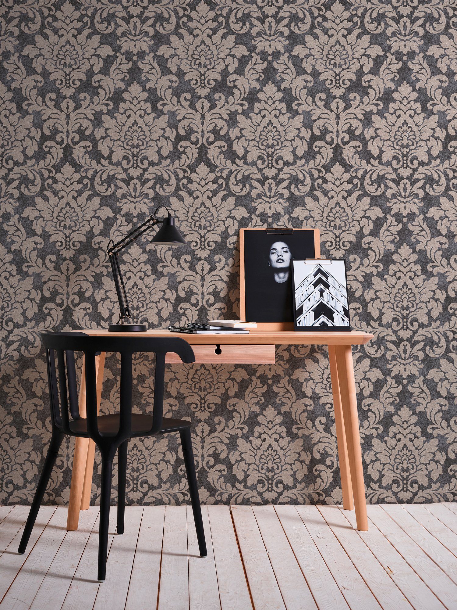 living walls Vliestapete Trendwall mit Ornamenten barock, leicht strukturiert, Barock, gemustert, ornamental, Glitzertapete Ornament Tapete Barock Tapeten Wohnzimmer Schlafzimmer