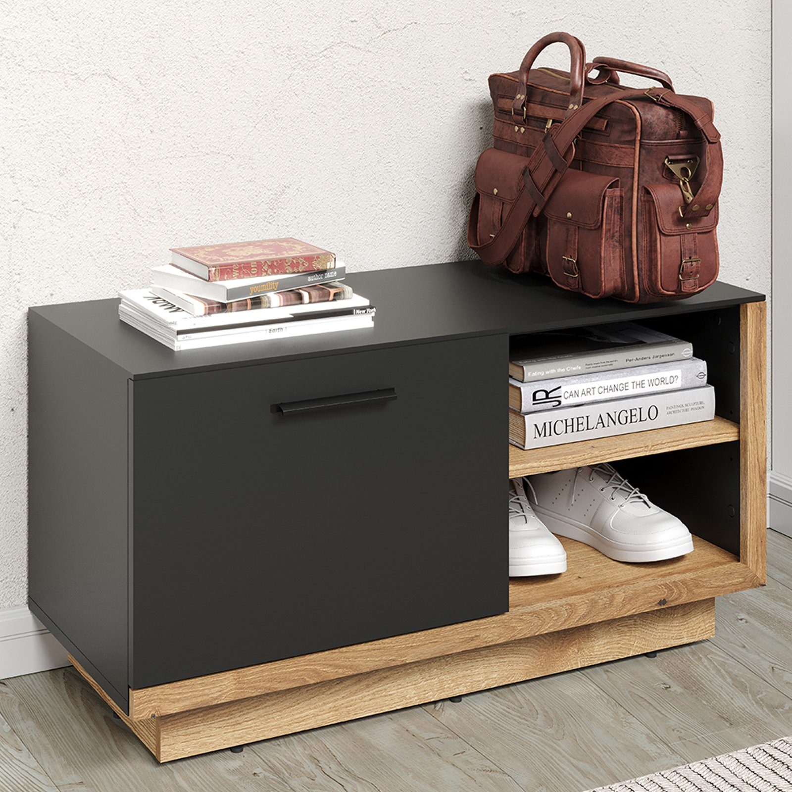 trendteam Sitzbank, Bank Garderoben-Sitzbank Schuhbank Holzbank Anthrazit 90x48x40cm