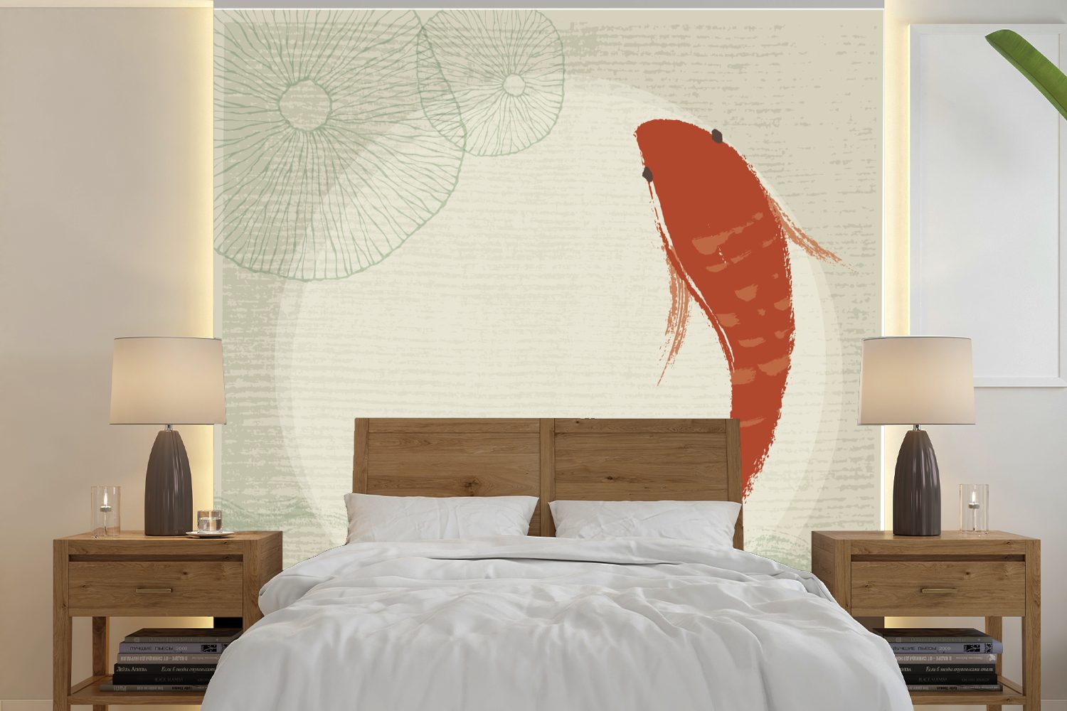 MuchoWow Fototapete Eine Illustration eines orangefarbenen Fisches, Matt, bedruckt, (5 St), Vinyl Tapete für Wohnzimmer oder Schlafzimmer, Wandtapete