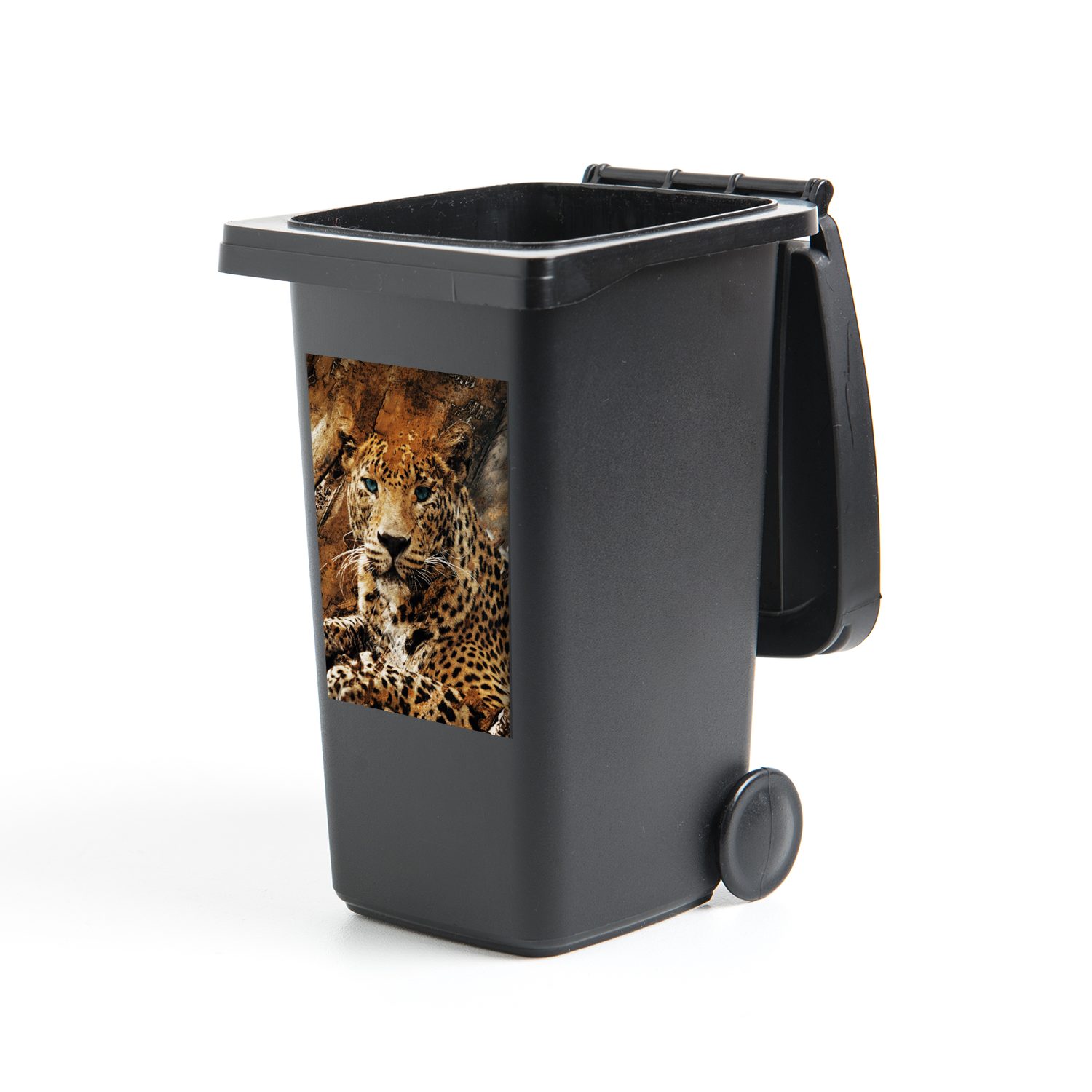 MuchoWow Wandsticker Leopard - Steine - Wand (1 St), Mülleimer-aufkleber, Mülltonne, Sticker, Container, Abfalbehälter