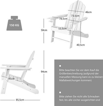 KOMFOTTEU Stuhl Adirondackstuhl mit Getränkehalter, Gartenstuhl für Balkon