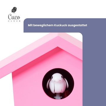 Cuco Clock Wanduhr Mini Kuckucksuhr HOCHHAUS, Wanduhr, Moderne Schwarzwalduhr (17,0 × 12,4 × 9,0cm, mit Nachtruhefunktion, Kuckucksruf, Quarzuhrwerk)