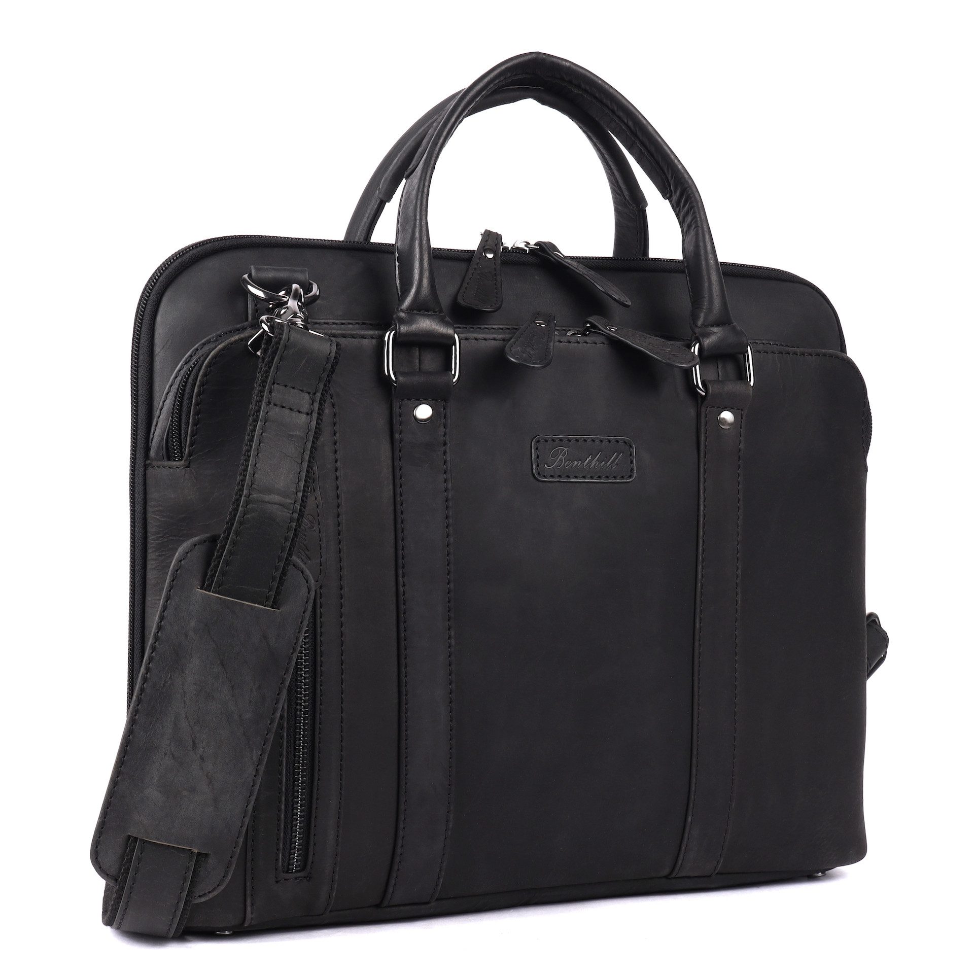 Benthill Aktentasche Echt Leder Laptoptasche Notebooktasche Umhängetasche Laptoptasche, Schultergurt / Umhängegurt Reißverschlussfach