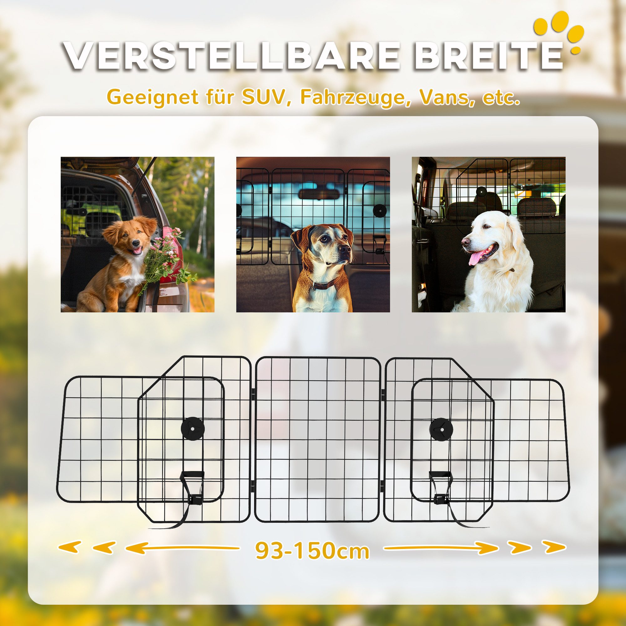 PawHut Hundegitter Auto Kofferraumgitter Verstellbare Breite für Hunde (Trenngitter, 1 St., Hundegitter), Stahl, 93-150 x 42 cm, schwarz – Bild 5 von 5