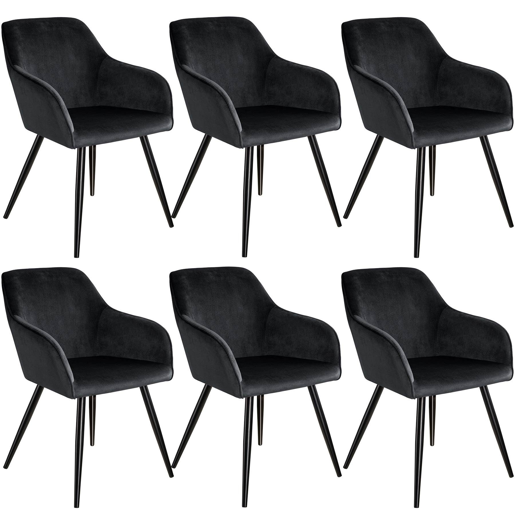 tectake Esszimmerstuhl 6er Set Stuhl Marilyn Samtoptik, schwarze (6er, 6  St), Gepolstert