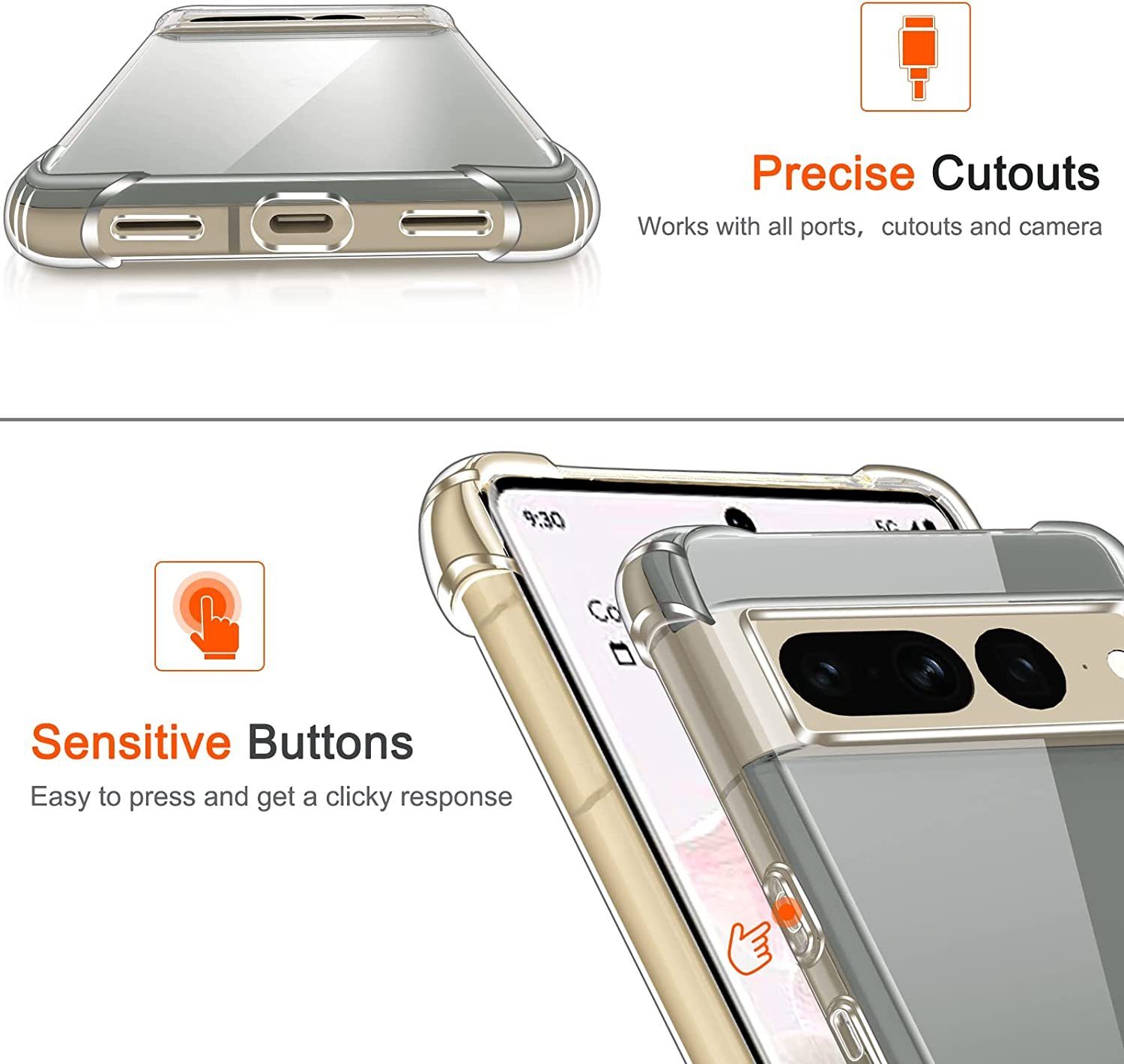 MSM Handyhülle Hülle für Google Pixel 7 Pro Silikon Schutzhülle TPU Tasche Klar Slim
