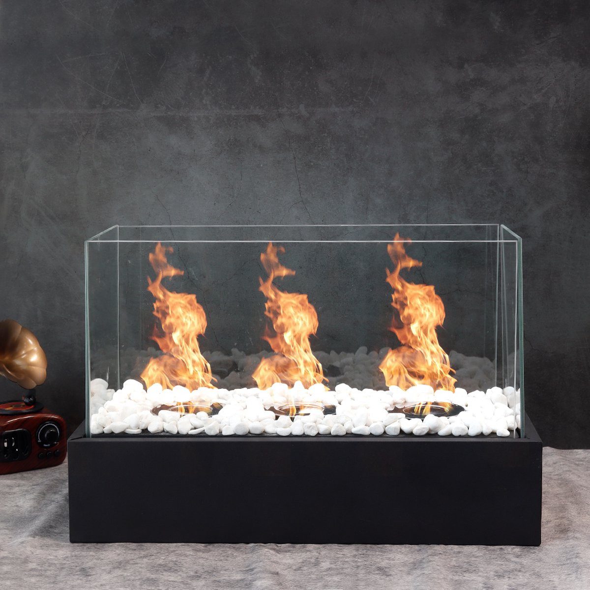 Olvy Tischfeuer Fiérza Tischkamin XXL Bioethanol Tischfeuer Set, 46 cm, Dekosteine (Set), Größte Variante der Serie mit besonders eindrucksvollem Flammenbild