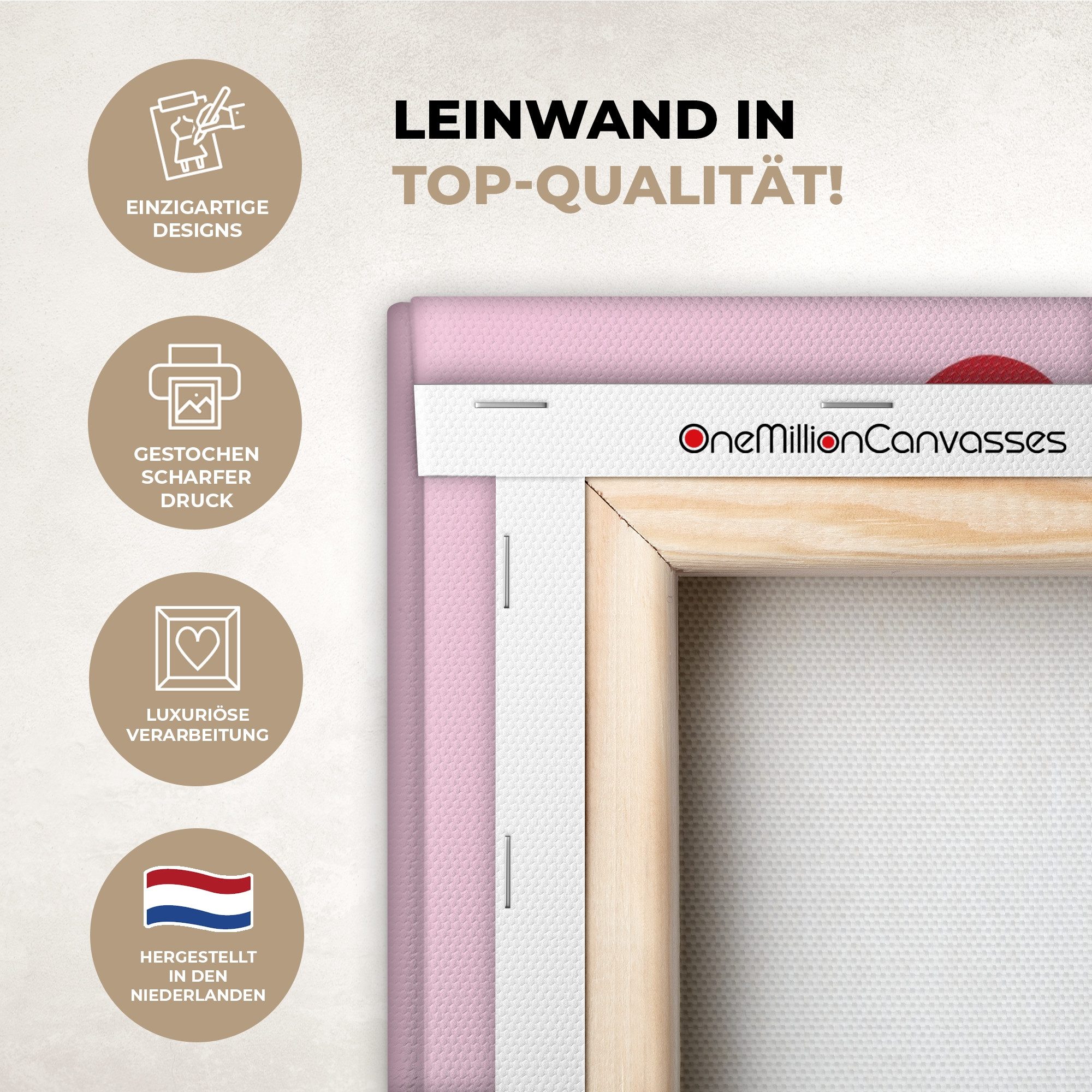 OneMillionCanvasses® Leinwandbild Liebe - Rosa - Herz - Valentinstag, Fotodruck (1 St), Wandbild, Deko Schlafzimmer Wohnzimmer Flur 20x20 cm