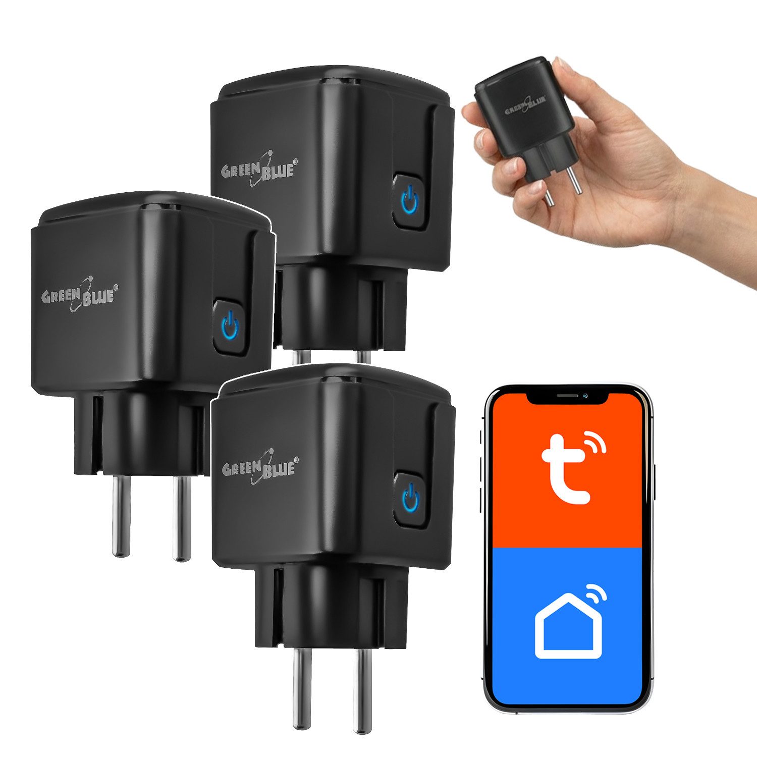 GreenBlue Steckdose GB735 Tuya Smart-WLAN-Steckdose mit Programmierfunktion, 3-St., Android/iOS/Alexa/Google Home, Timer, Leistungsmesser