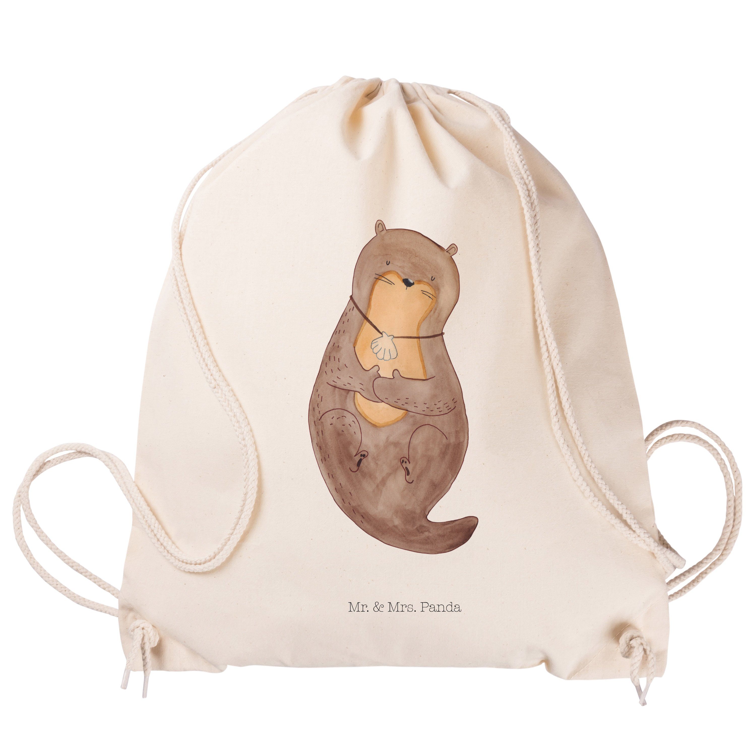 Mr. & Mrs. Panda Sporttasche Otter Muschel, Stoffrucksack, Transparent, Seeotter, sporttasche klei (Packung), sportbeutel baumwolle Turnbeutel Mit Kordel wander rucksack