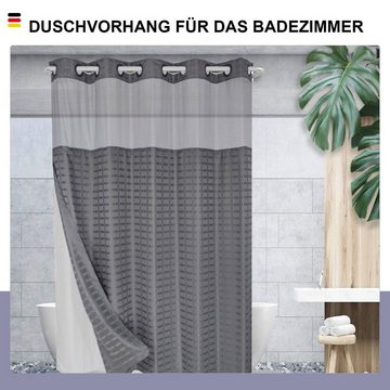 MAGICSHE Duschvorhang ohne Haken Duschvorhang mit Einraststoff, durchsichtiges Fenster oben Breite 180 cm