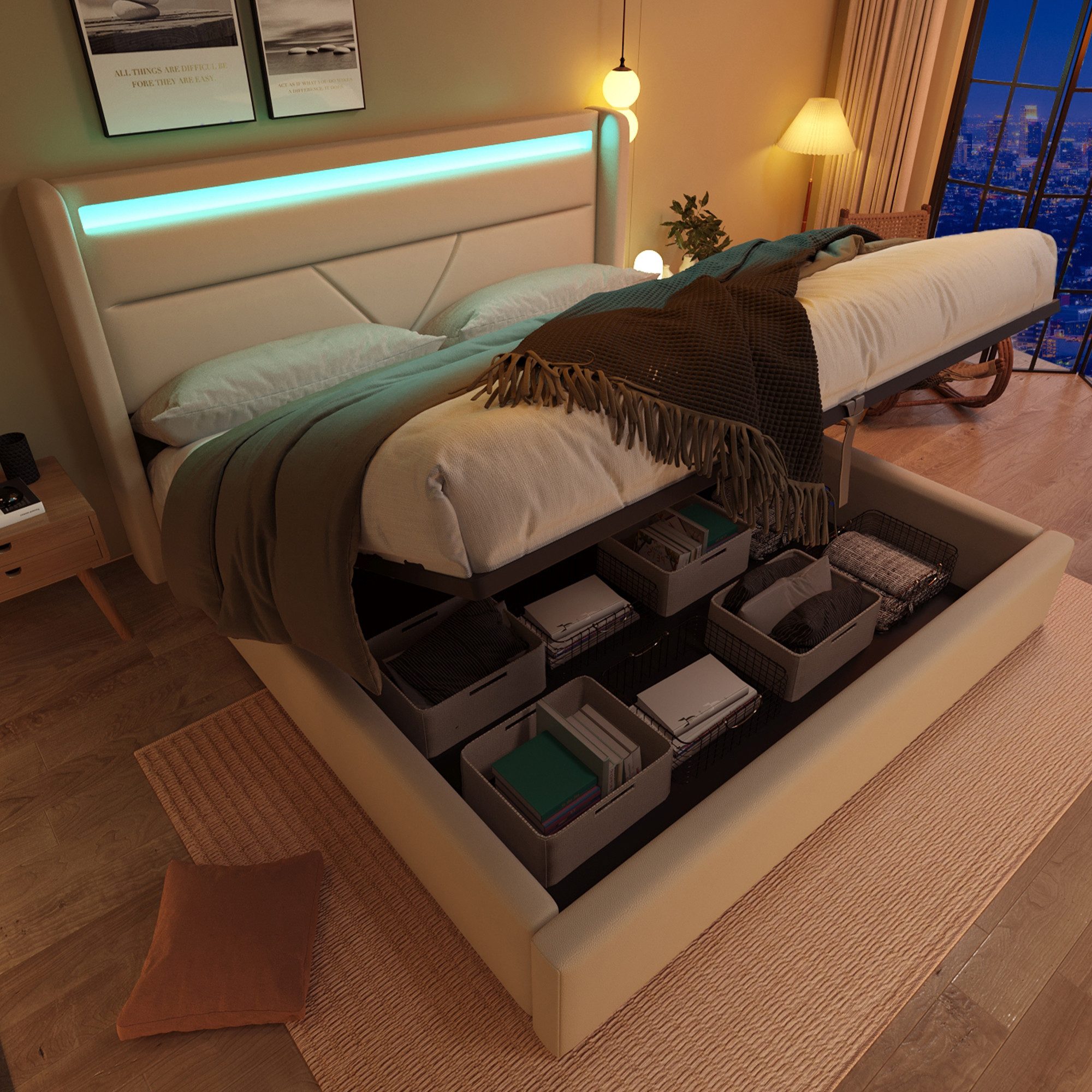 BlingBin Boxspringbett Stauraumbett Polsterbett (1-St., Funktionsbett mit B günstig online kaufen