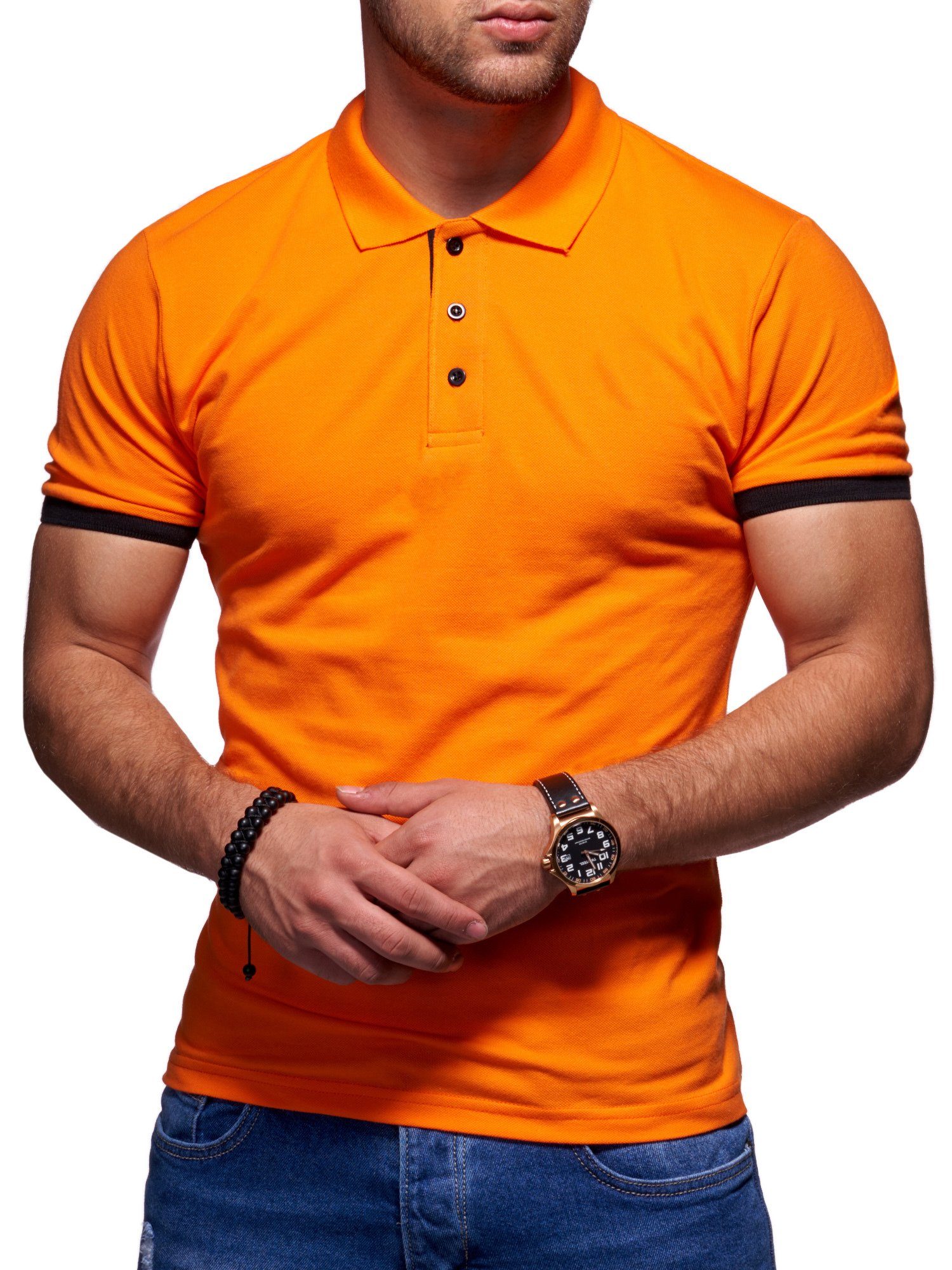 Style-Division SDTACOMA Orange-Schwarz Polo-Hemd Basic Poloshirt