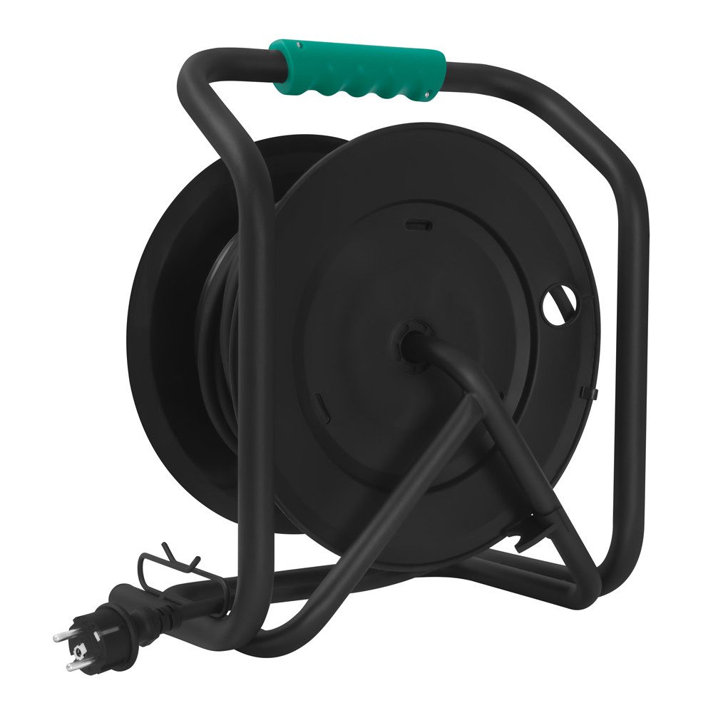 VONROC PRO Kabeltrommel 4-fach (IP44 - Neopren Kabel H07RN-F 3x1,5 mm² - 4 Schuko-Steckdosen mit Erdung -, 3000 Watt (aufgewickelt) / 1100 W (aufgerollt), Kabellänge 25 m), - fester Kern - Wärmeschutz