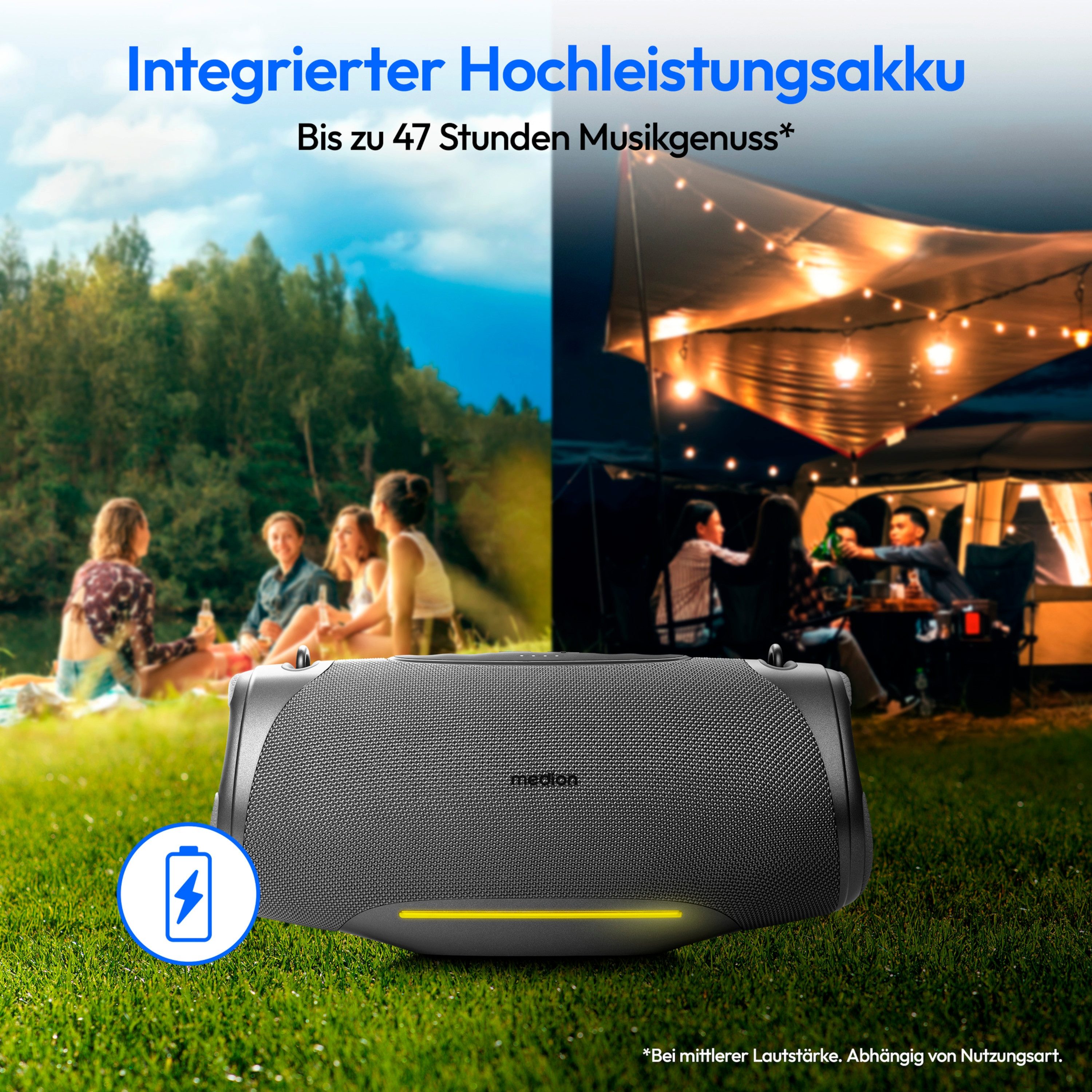 Medion® LIFE® P61762 (MD 43762) L Bluetooth-Lautsprecher (A2DP Bluetooth, AVRCP Bluetooth, Bluetooth, 50 W, tragbar, Bass Boost, Musikbox, RGB, IPX7, Powerbank, – Bild 5 von 5