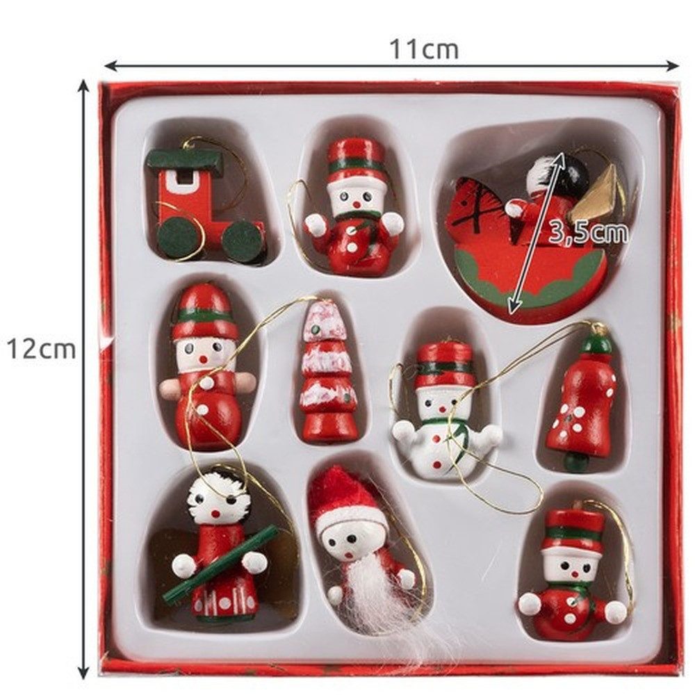 Ruhhy Weihnachtsbaumkugel Holzanhänger Weihnachtskugeln (10 St), weihnachtlichen Motiven wie Stern, Glocke oder Weihnachtsmann