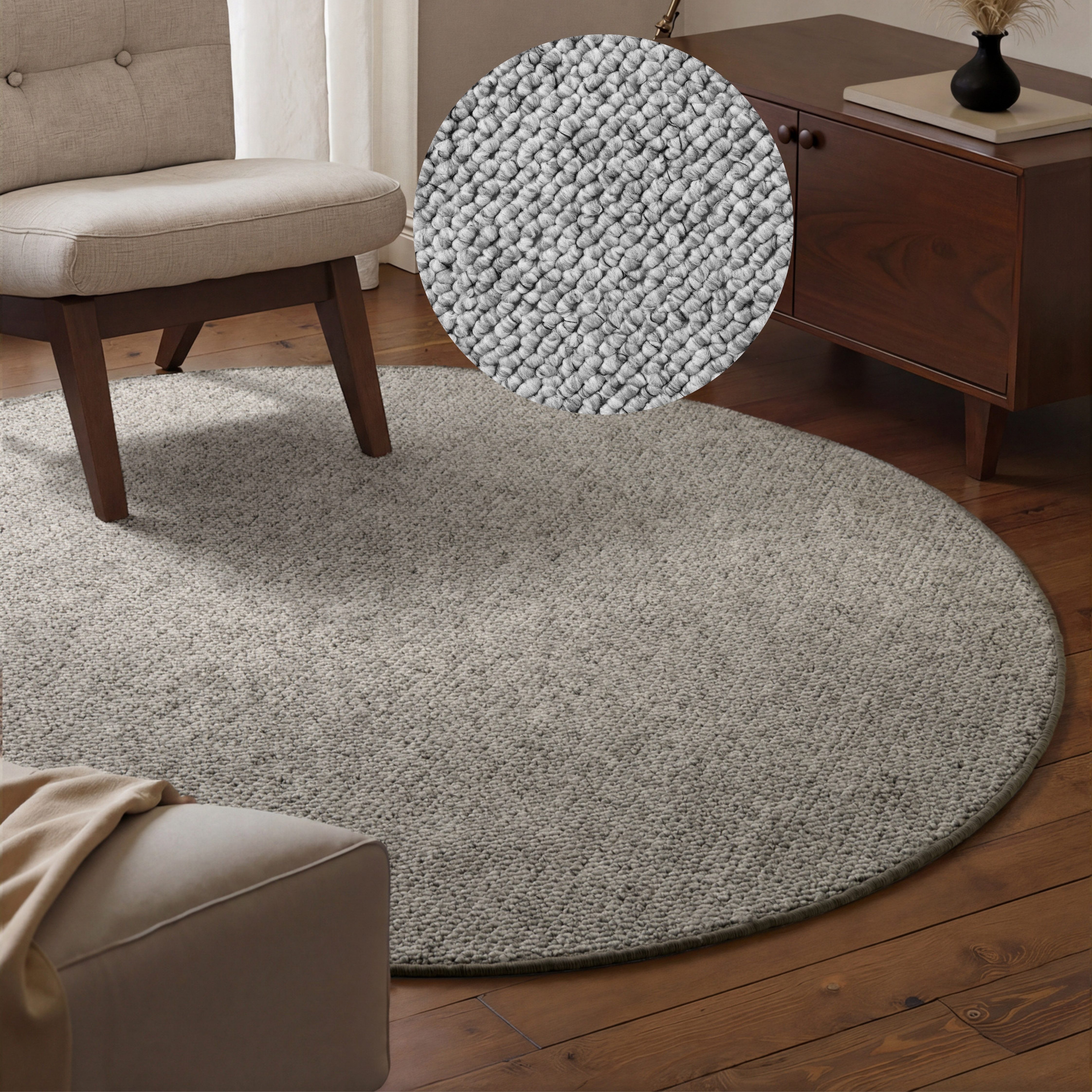 HANSE Home Teppich Wolly 2, rund, Höhe: 12 mm, Flachgewebe, Läufer, Skandi, Woll-Optik, Esszimmer, Wohnzimmer, Flur