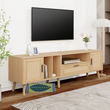 XDeer TV-Schrank TV-Schrank mit Rattan, 2 Türen und einer Schublade, bietet Platz für einen 80-Zoll-Fernseher, TV-Aufbewahrungsschrank