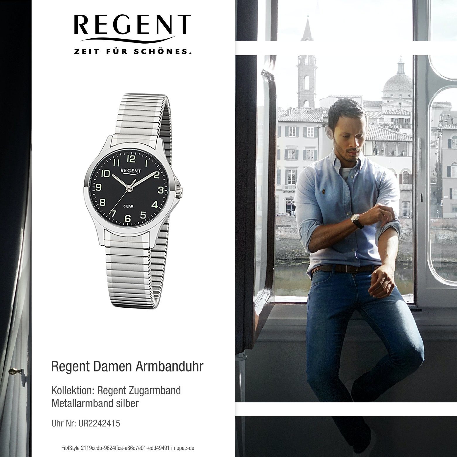 Regent Quarzuhr Regent Damen 2242415 klein Metall Damen rund, 29mm), Armbanduhr Uhr Quarz, Metallarmband (ca