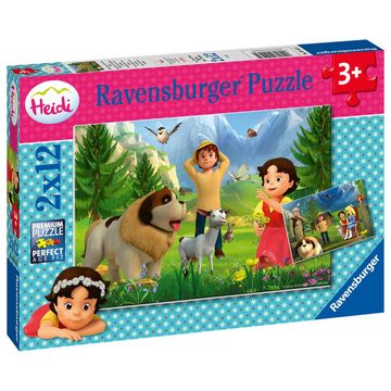 Ravensburger Puzzle Heidi Gemeinsame Zeit in den Bergen 2 x 12 Teile, Puzzleteile