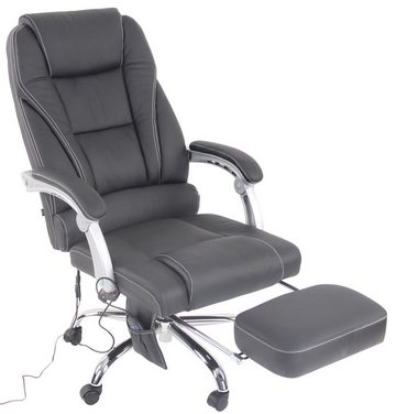 TPFLiving Bürostuhl Pacira mit Massagefunktion - höhenverstellbar und 360° drehbar (Schreibtischstuhl, Drehstuhl, Chefsessel, Bürostuhl XXL), Gestell: Metall chrom - Sitzfläche: Echtleder schwarz