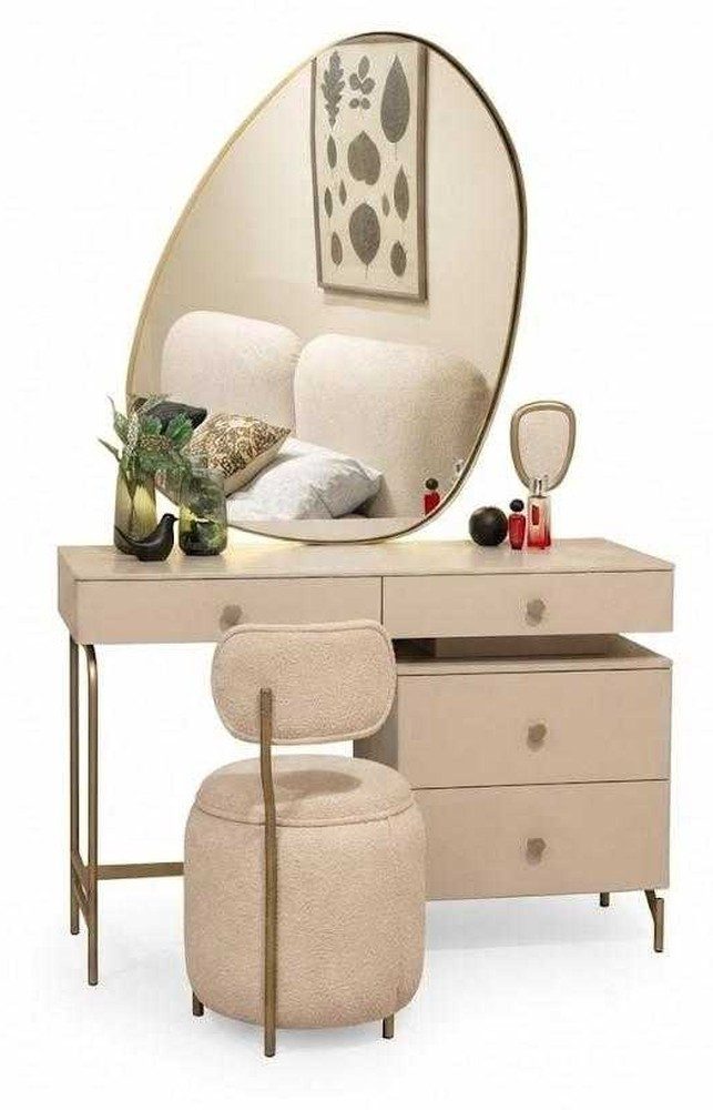 Xlmoebel Spiegel Schminktisch Beige Holz Glas Modernes Design Spiegel Elegant Stil (Spiegel, 1-St., 1-tlg), Modernes Design, eleganter Stil