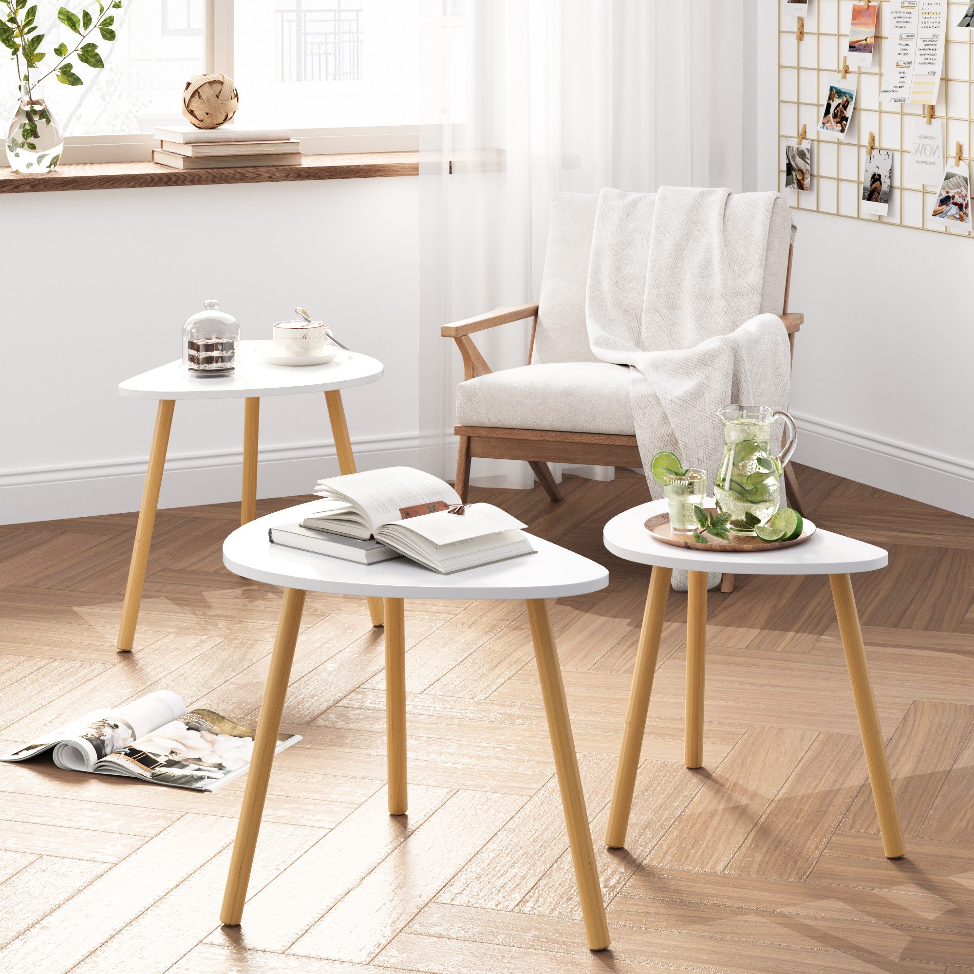 Homfa Satztisch, 3er Set Beistelltisch Couchtisch Sofatisch 2 Größe günstig online kaufen