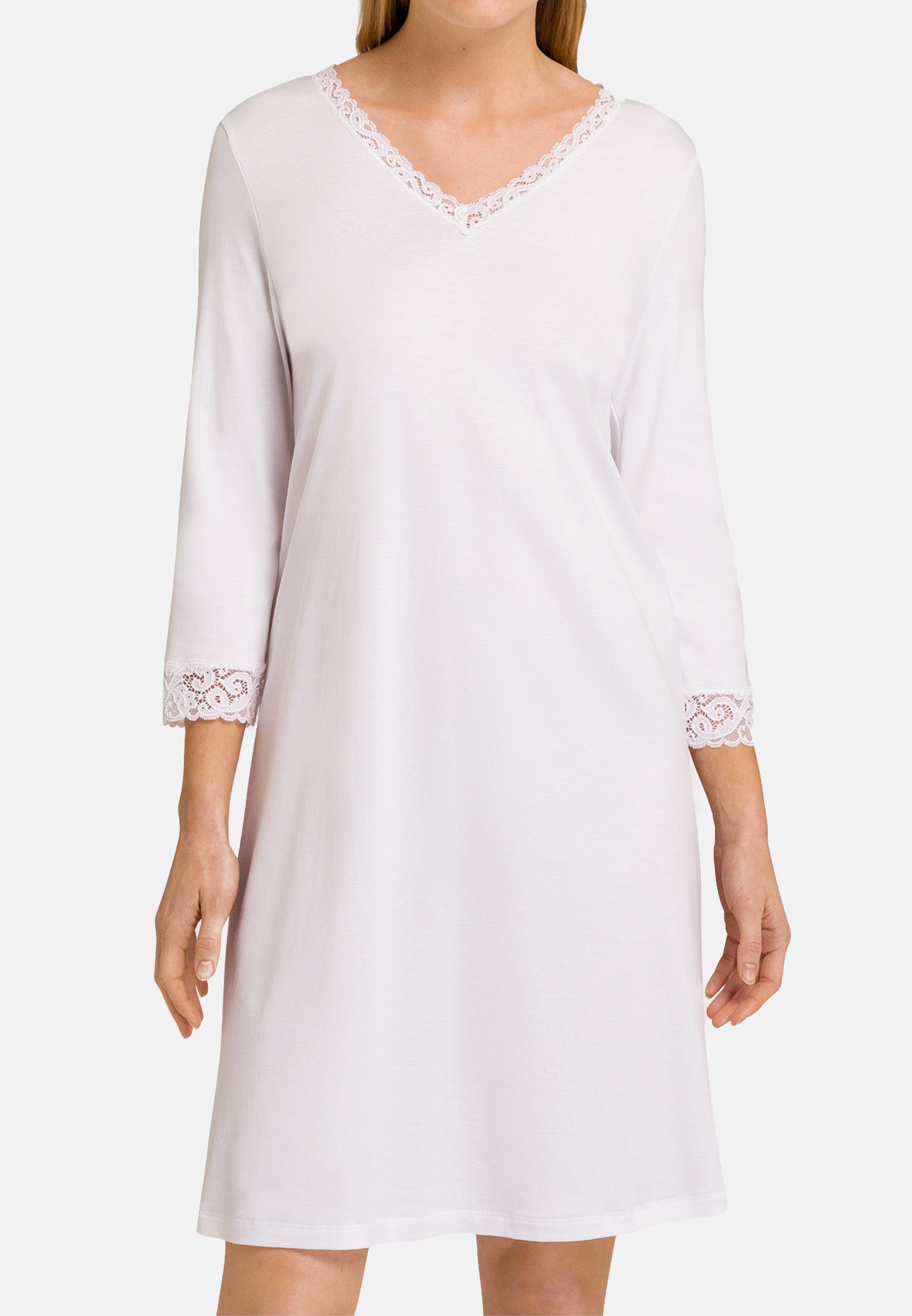 Hanro Nachthemd Moments (1-tlg) Nachthemd - Baumwolle - 100 cm lang mit langen Ärmeln White