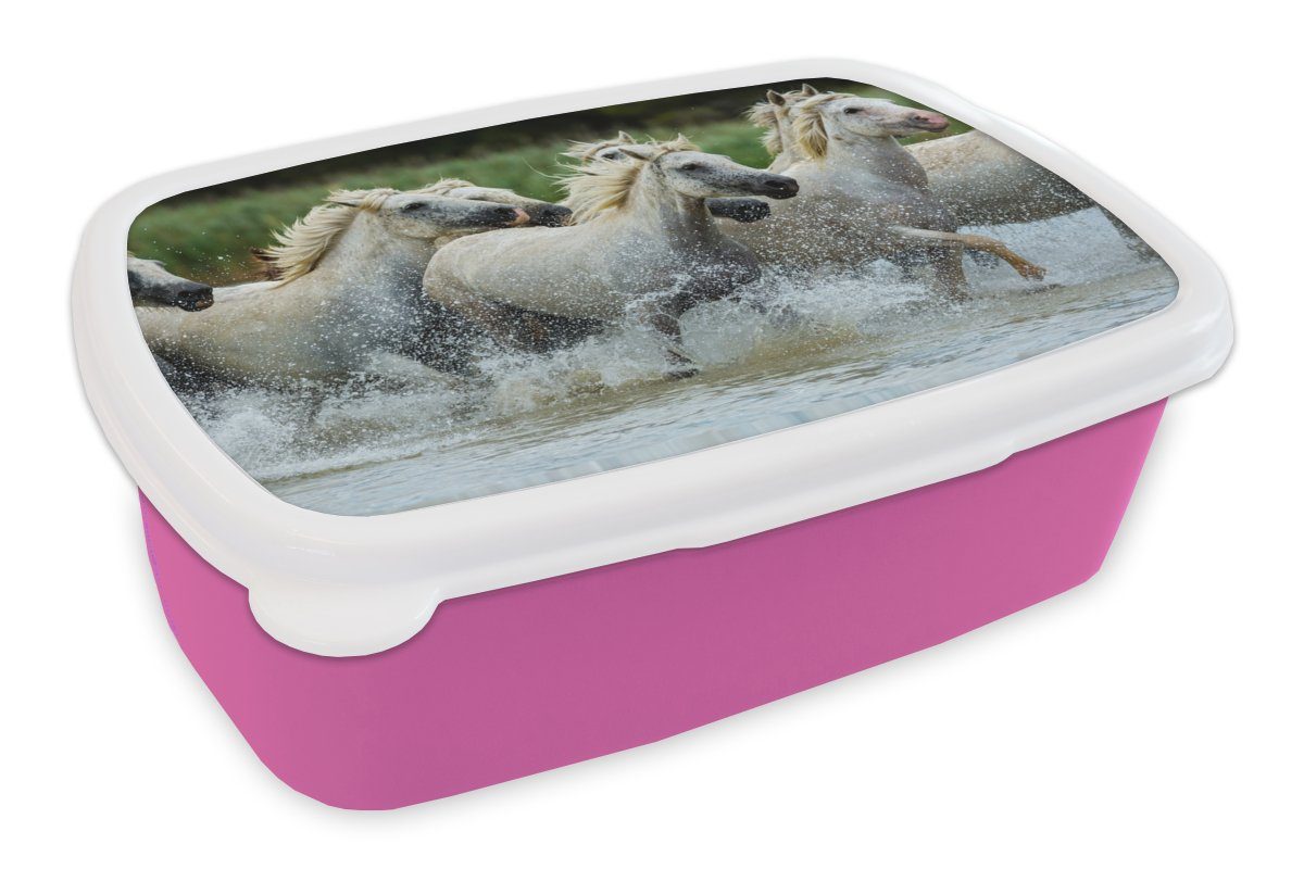 MuchoWow Lunchbox Natur, - rosa (2-tlg), Brotdose Pferde Kunststoff, Erwachsene, für Brotbox Mädchen, Kunststoff - Kinder, Snackbox, Wasser
