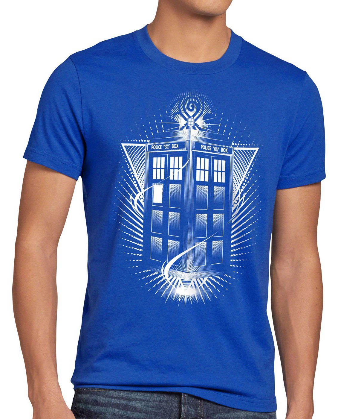 dr T-Shirt Print-Shirt doktor blau Who police tv tardis style3 dalek box doctor Herren space Zeitreise