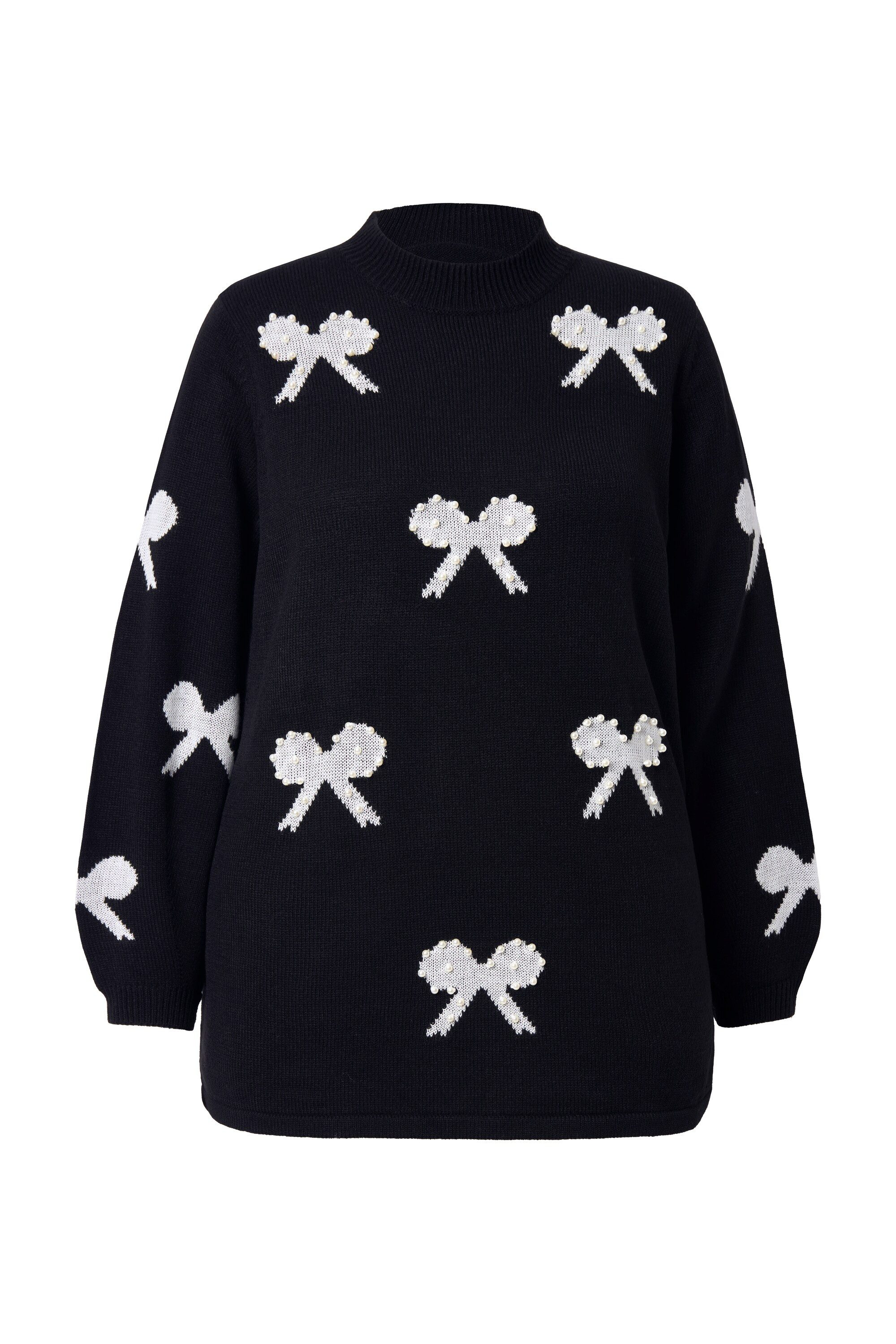 MIAMODA Rollkragenpullover Pullover Regular Fit Schleifen mit Zierperlen günstig online kaufen