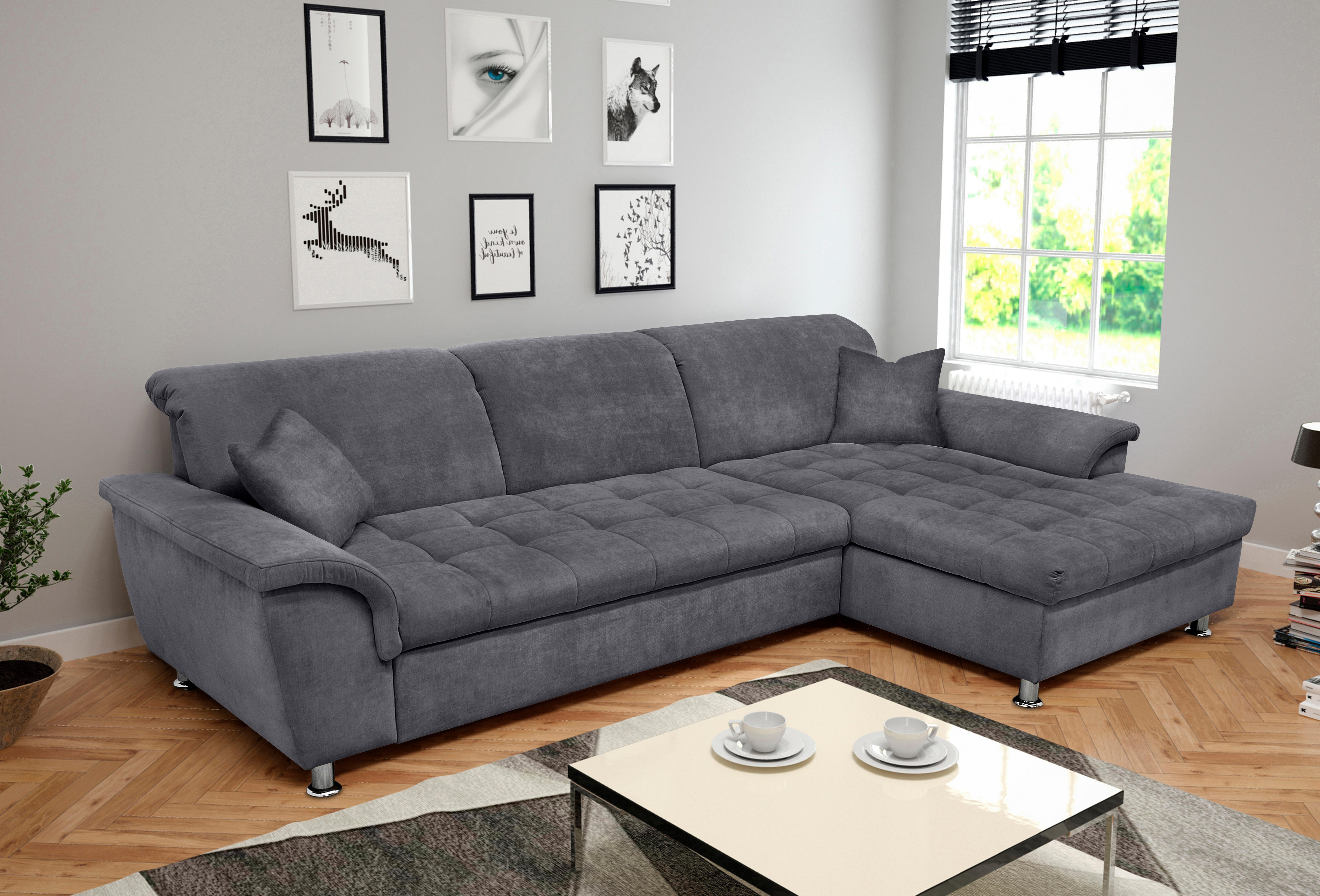 DOMO collection Ecksofa FRANZI 278x170x81 cm, Steppung im Sitzbereich, L-Form, ohne Funktion, Chenille, dunkelgrau